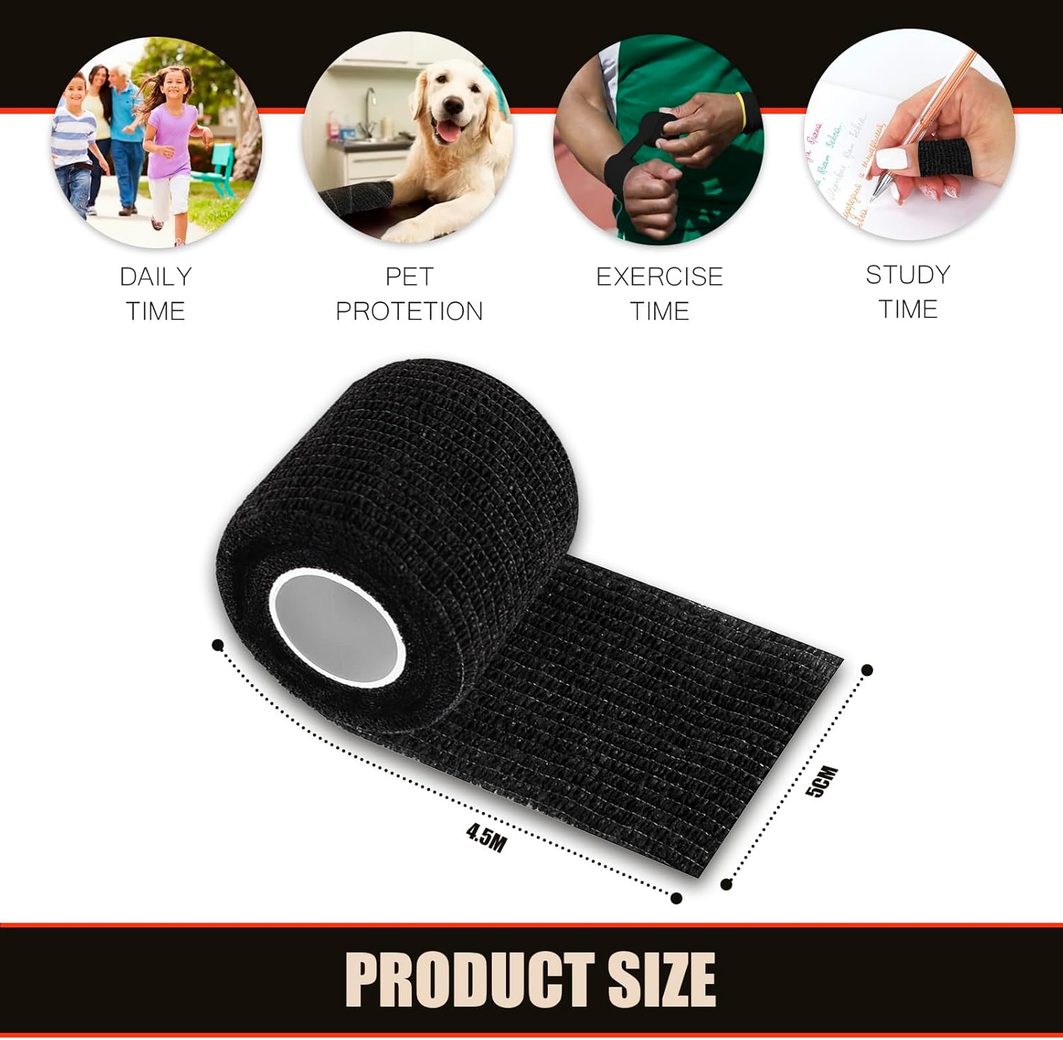 ROELLY 24 Rolls of Crossfit Tape, Sports Tape, 5 cm x 4.5 m, Cohesive Bandage, First Aid Bandages for Wrists, Ankles, Can Be Used for People or Small Animals, Black