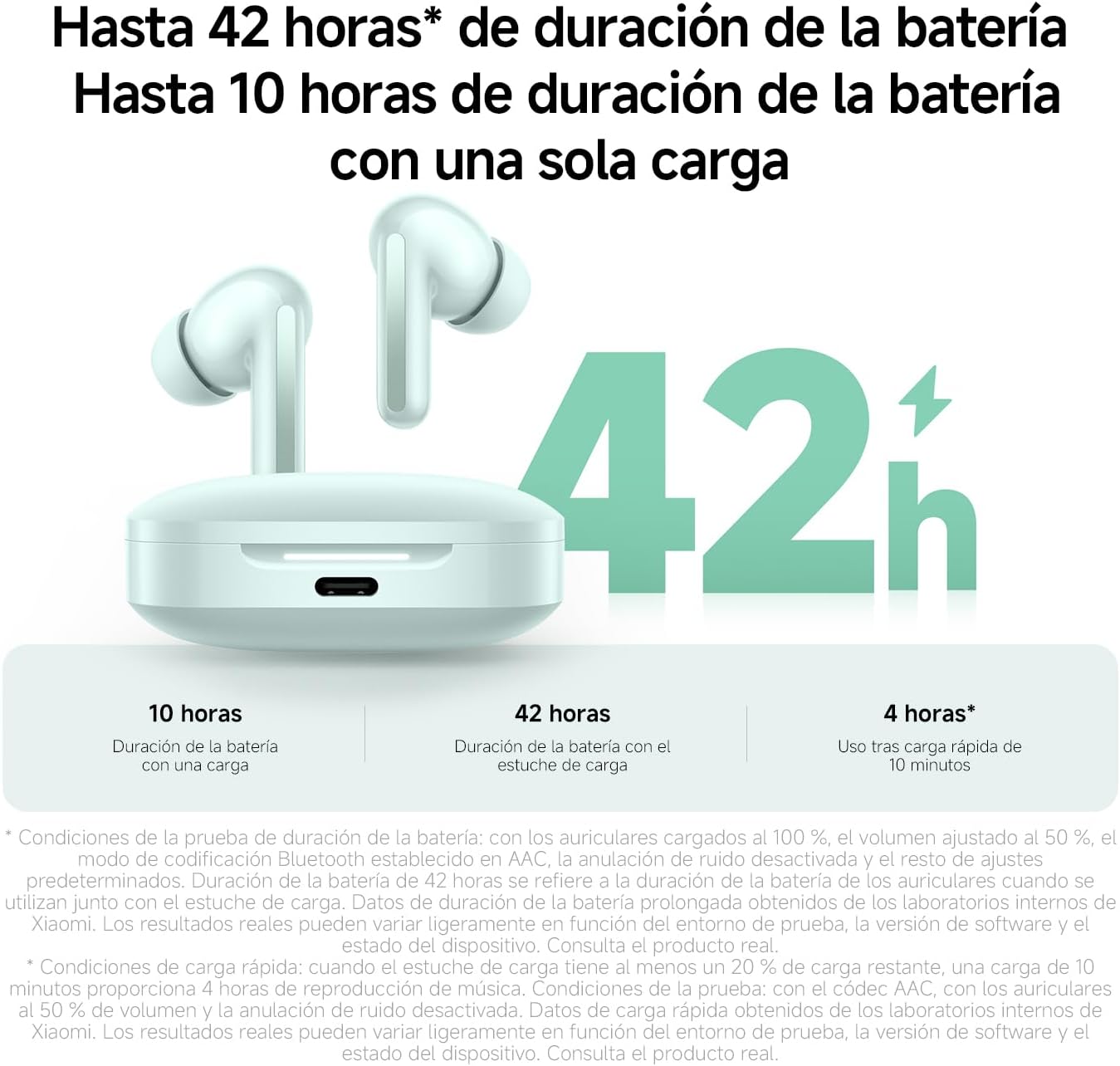XIAOMI Redmi Buds 6 - Auriculares inalámbrico, cancelación de Ruido, Ligero, 10 Horas de autonomía y 42 Horas con el Estuche de Carga, Bluetooth, Verde (Versión ES)