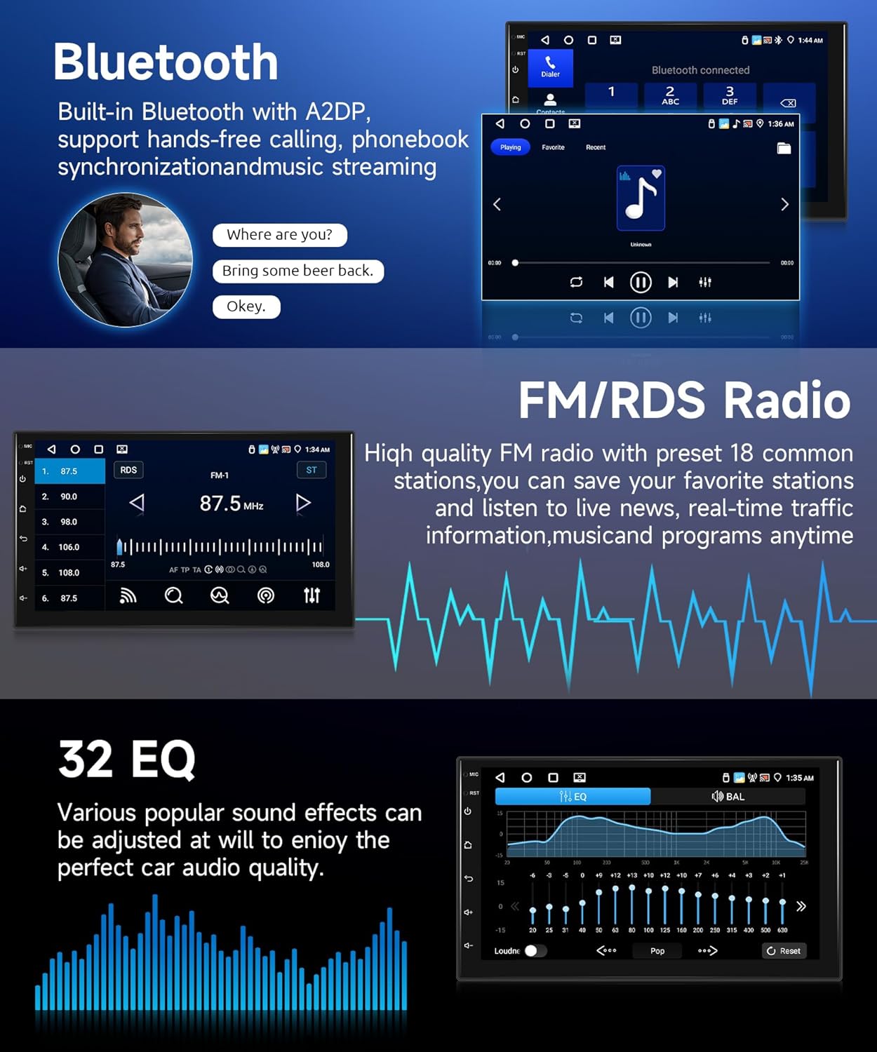 4G+64G Wireless Carplay Android 13 Car Radio 2 DIN with Android Auto GPS Navi WiFi 7 Inch Touchscreen Car Radio with Mirror Link Bluetooth FM/RDS/32EQ/AI DSP/Dab/OBD/DVR/SWC Rear Camera