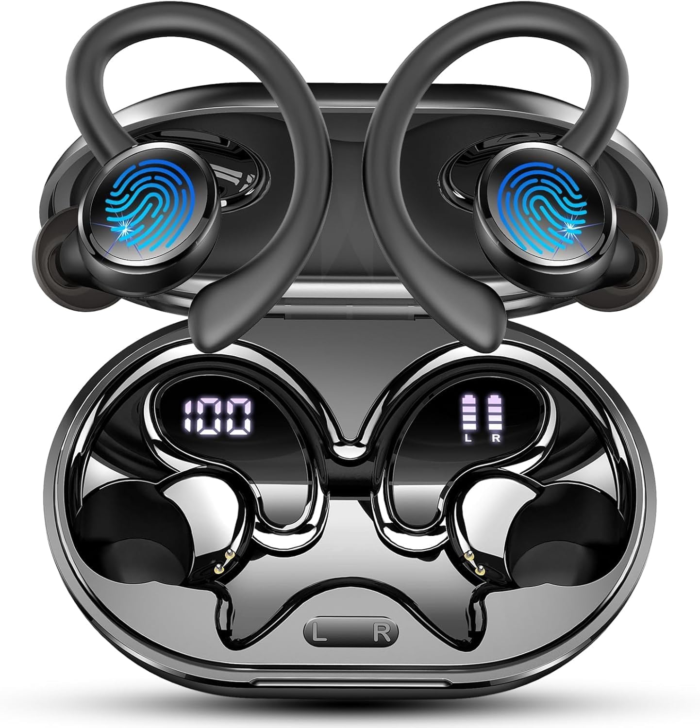 Wireless Sports Headphones, Bluetooth 5.4 HiFi Stereo Headphones with 4 HD Mic, 50H Wireless Bluetooth Headphones with Noise Cancelling ENC, LED Display, IP7 Waterproof Running Helmets