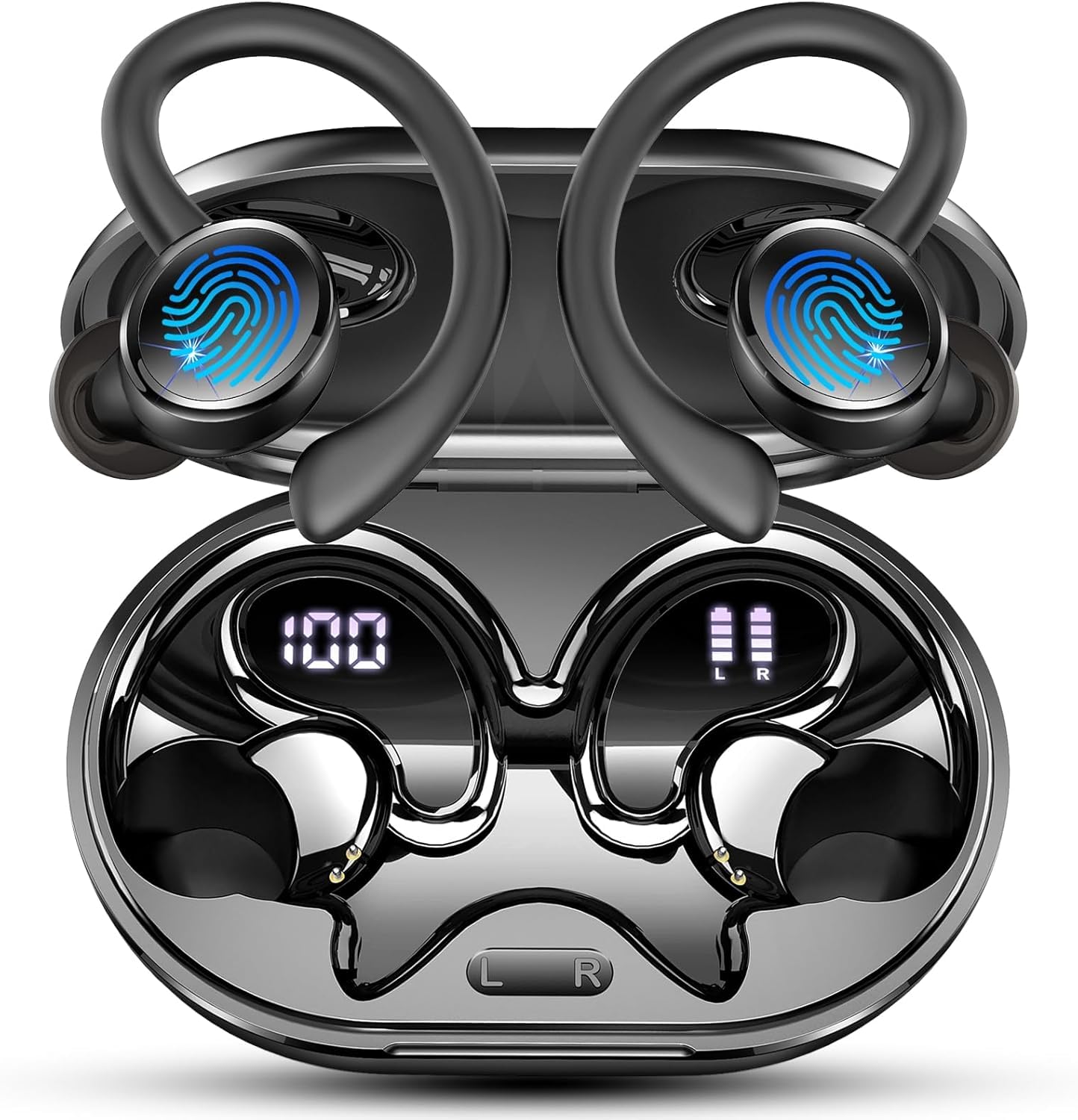 Wireless Sports Headphones, Bluetooth 5.4 HiFi Stereo Headphones with 4 HD Mic, 50H Wireless Bluetooth Headphones with Noise Cancelling ENC, LED Display, IP7 Waterproof Running Helmets