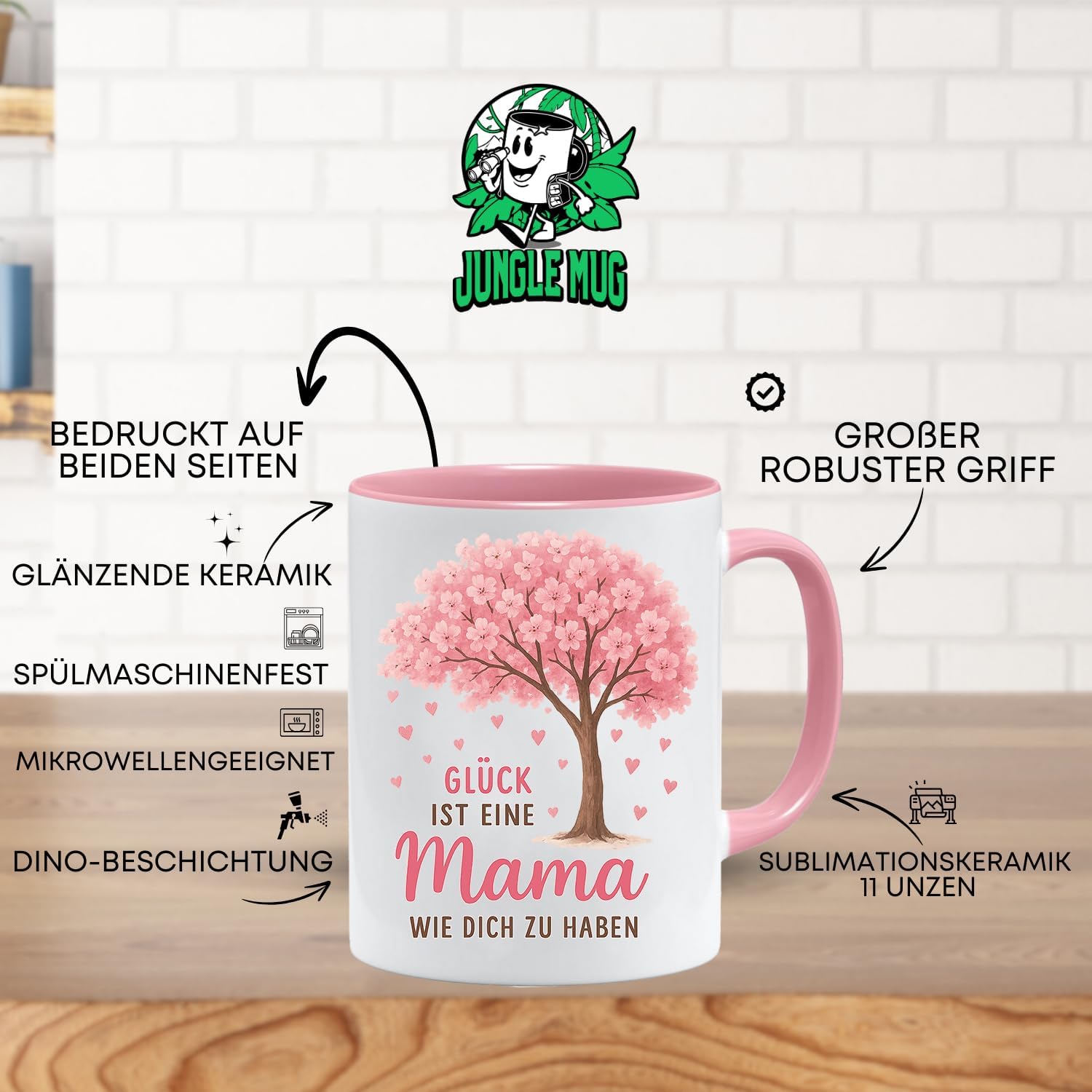 Jungle Mug Caneca com texto em alemão Glück ist eine Mama Wie Dich zu haben | Liebe Spruchtasse für Mutter | Mutter geschenk | Geschenke für Mama | Muttertagsgeschenke
