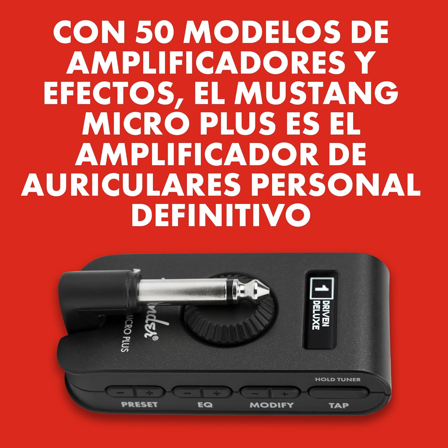 Fender Mustang Micro Plus Amplificador de Guitarra, Amplificador de Auriculares Personal con 25 Modelos de Amplificador, 25 Efectos, Bluetooth y 100 presets, Recargable por USB