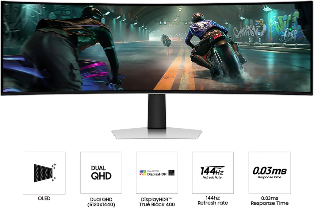 Samsung 49" Odyssey OLED G9 (G91SD) Dual QHD QD-OLED G-Sync Compatible Curved Gaming Monitor, 144Hz, 0.03ms, AMD FreeSync Premium Pro, Ergonomic Stand, 3 Year Warranty, LS49DG910SNXZA, 2024
