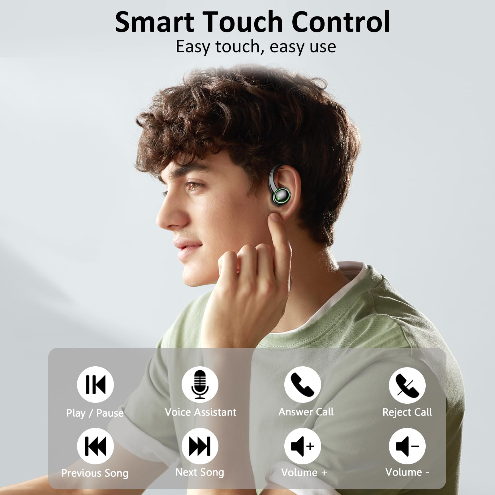 Wireless Sports Headphones, Bluetooth 5.4 HiFi Stereo Headphones with 4 HD Mic, 50H Wireless Bluetooth Headphones with Noise Cancelling ENC, LED Display, IP7 Waterproof Running Helmets