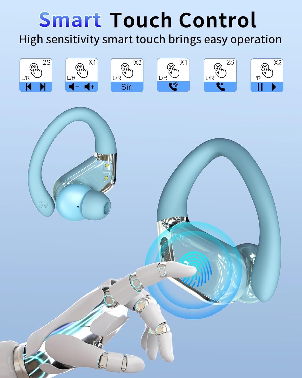 Bluetooth 5.4 Sport Headphones, Bluetooth Headphones with 3D Hifi Stereo, 50 Hours Wireless Earphones In Ear Noise Cancelling ENC and 4 HD Mics, IP7 Waterproof Wireless Earphones