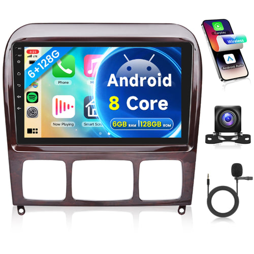 4G+64G Wireless Carplay Android Car Radio for Mercedes Benz S Class W220 VV220 1998-2005 9 Inch Radio with Android Auto GPS Navi WiFi Mirror Link Bluetooth FM/RDS/32 EQ/USB/SWC Rear Camera