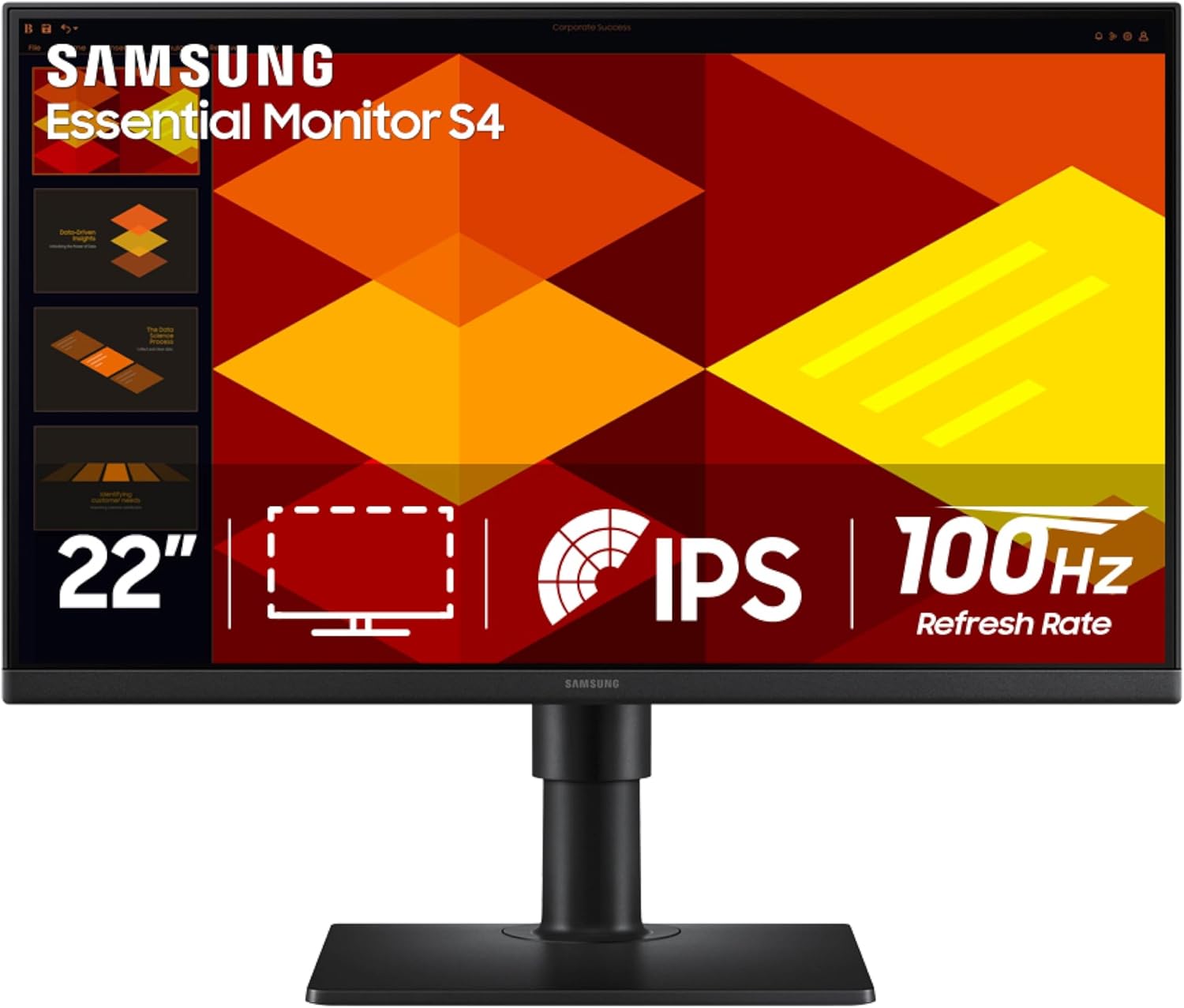 Samsung 24” (S40GD) Borderless Business Monitor with IPS Panel, 100Hz Refresh Rate, Eye Saver Mode, Ergonomic Design, Game Picture Mode, LS24D408GANXGO