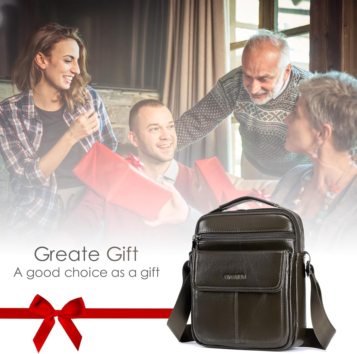 SPAHER Bolsa de ombro grande de pele para homem - mala de cavalheiro de couro - Balança para homens - Man Bag, B454 Café castanho, Utilitário