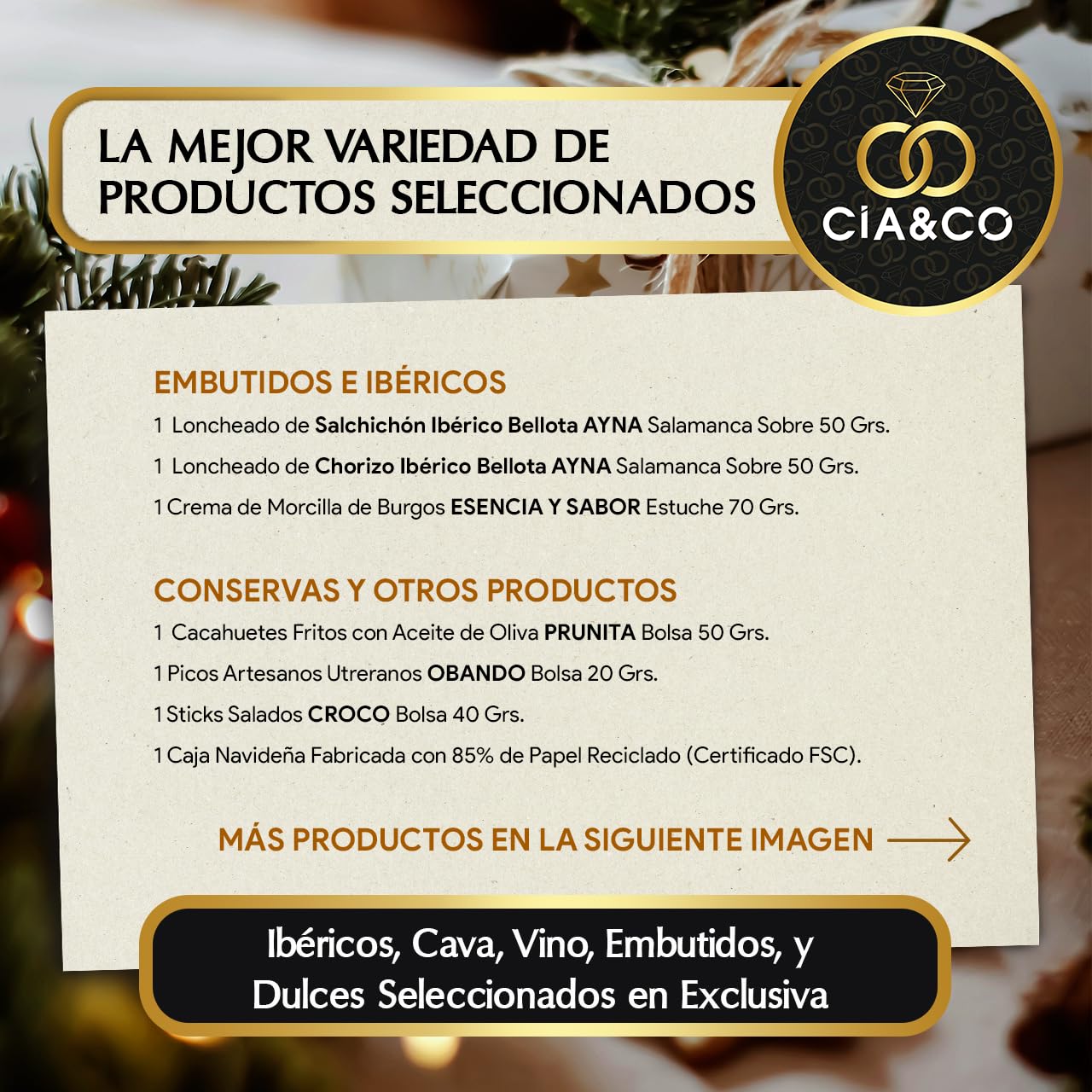 Gourmet Christmas Basket 2025 (Lot 201) · With Wine, Brut, Sweets and Sausages · Includes Customizable Card · Corporate, Family or Personal Gift · Ideal to Surprise This Christmas