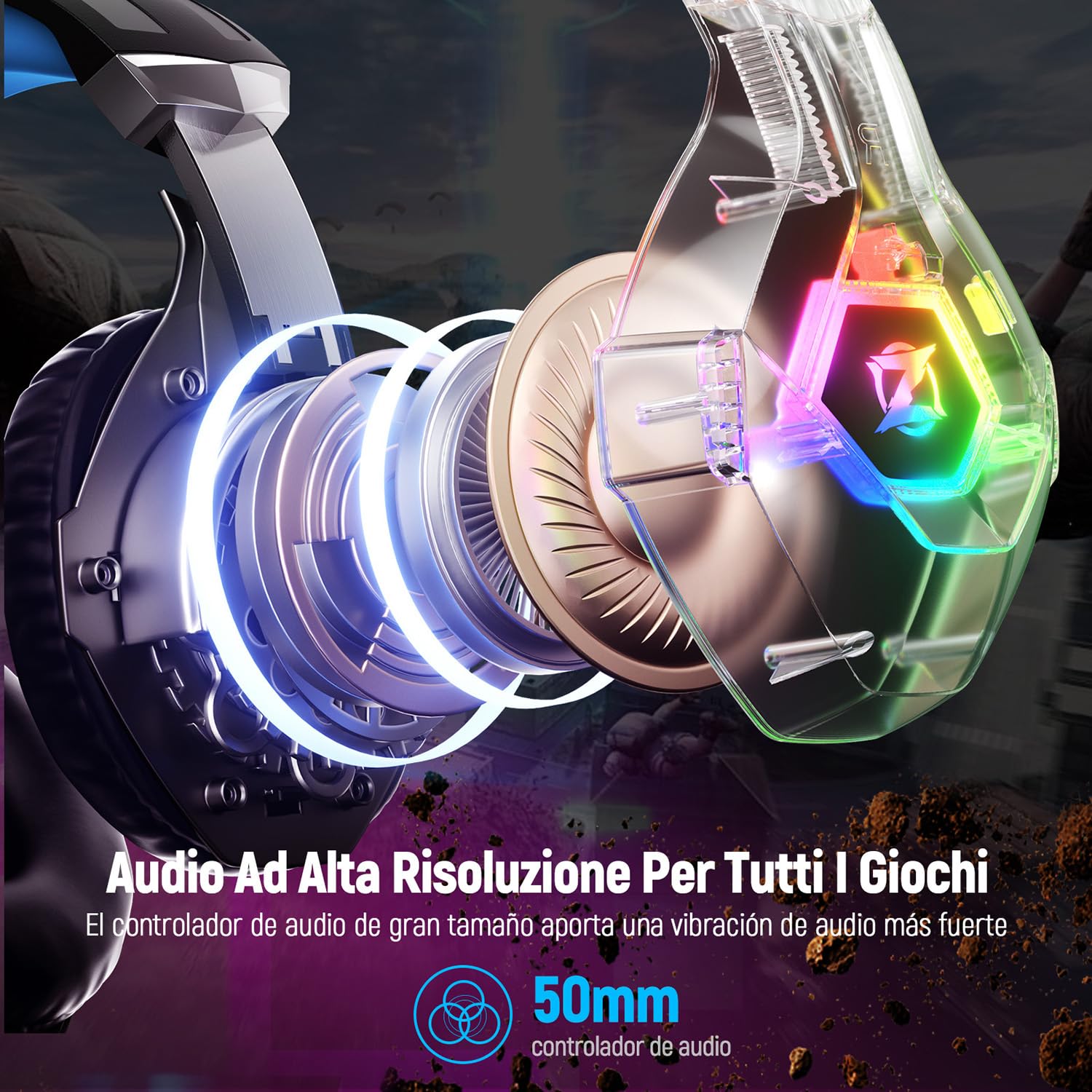 Gaming headset, gaming headset with rotating microphone, RGB light, premium stereo, lightweight comfortable earmuffs, for PS4 PS5 Xbox PC Switch Tablet Laptop 