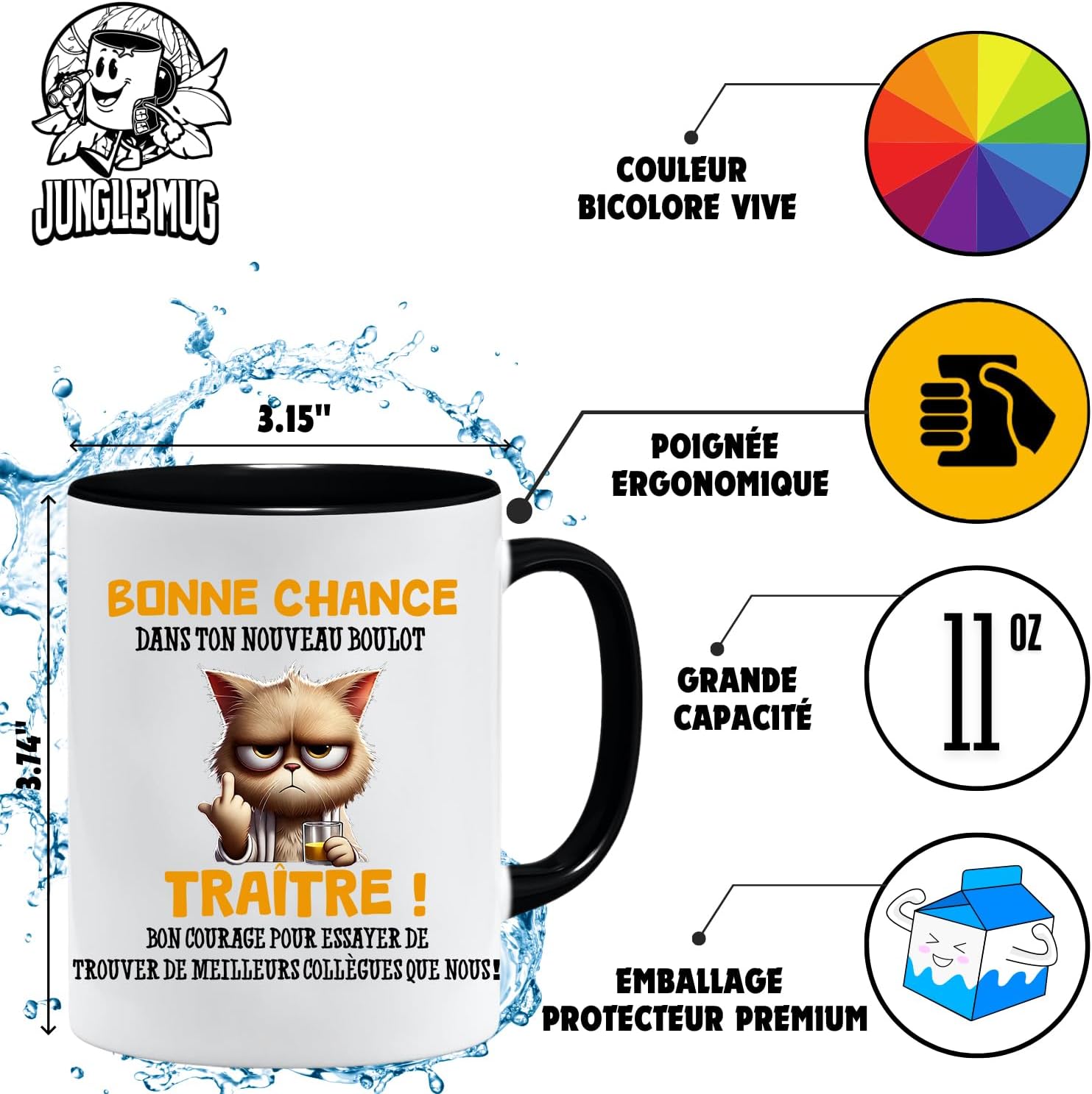 Jungle Mug Caneca do colega | presente divertido de início para colega | Boa sorte traidor! Caneca de humor preto | Caneca de presente para escritório, compatível com máquina de lavar louça e