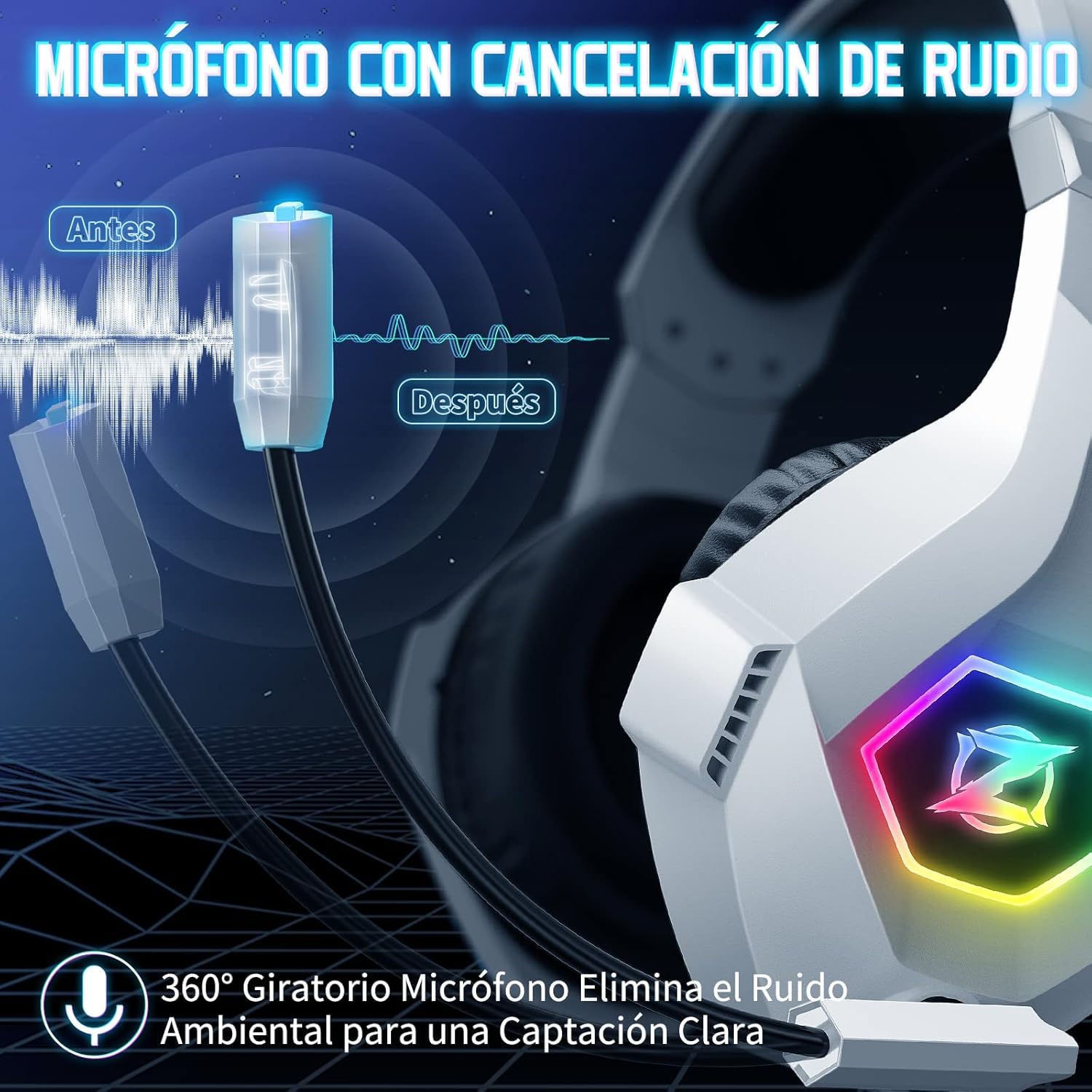 Gaming headset, gaming headset with rotating microphone, RGB light, premium stereo, lightweight comfortable earmuffs, for PS4 PS5 Xbox PC Switch Tablet Laptop 