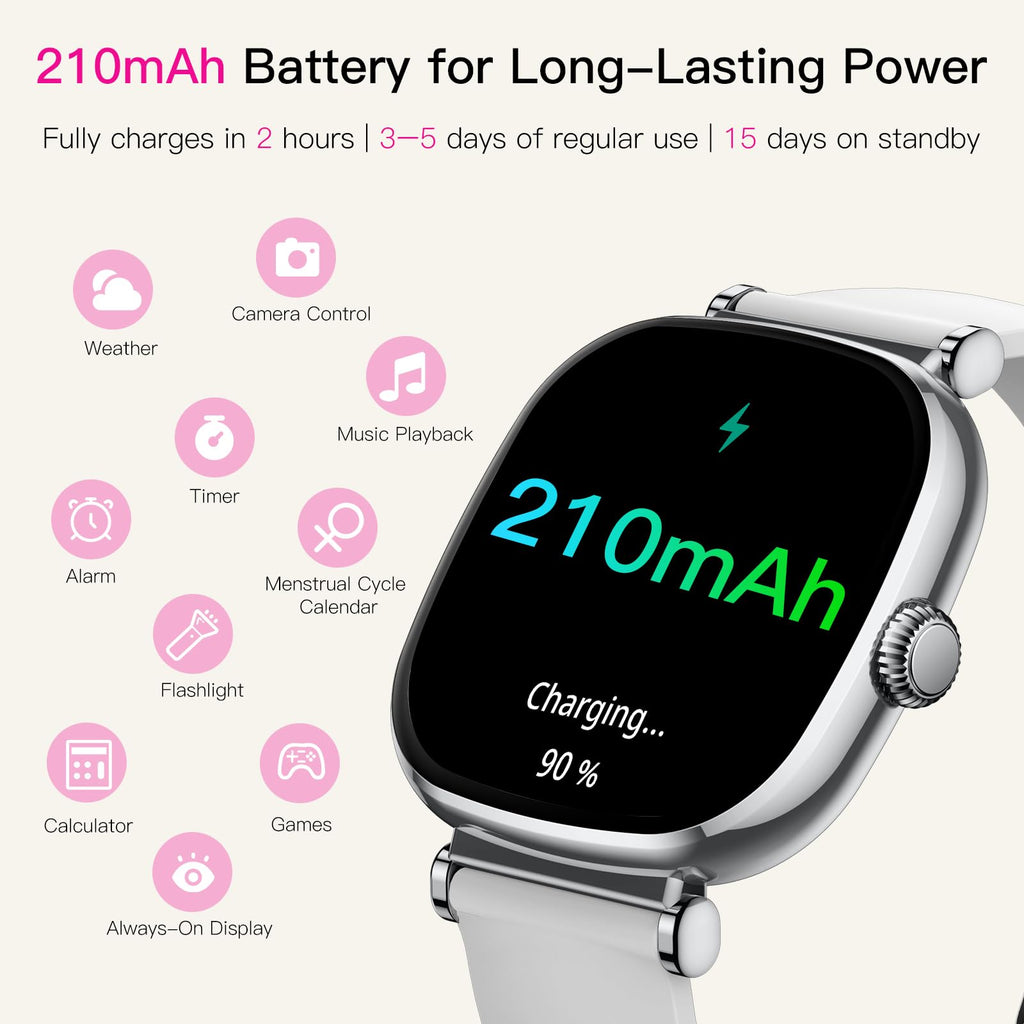 Women's Smart Watch with Call, Small Round 1.7 Inch AMOLED Smartwatch with Menstrual Cycle Monitoring, 100+ Sports Modes Bracelet Activity (Grey)