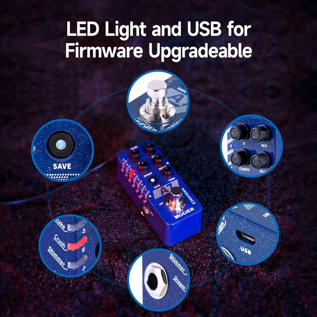 MOOER A7 Reverb Guitar Pedal Ambiance Versatile with 7 Diffrevent Rever Effects And Save Setting Function, INFINITE Trail Function, Supports Buffer Bypass or True Bypass