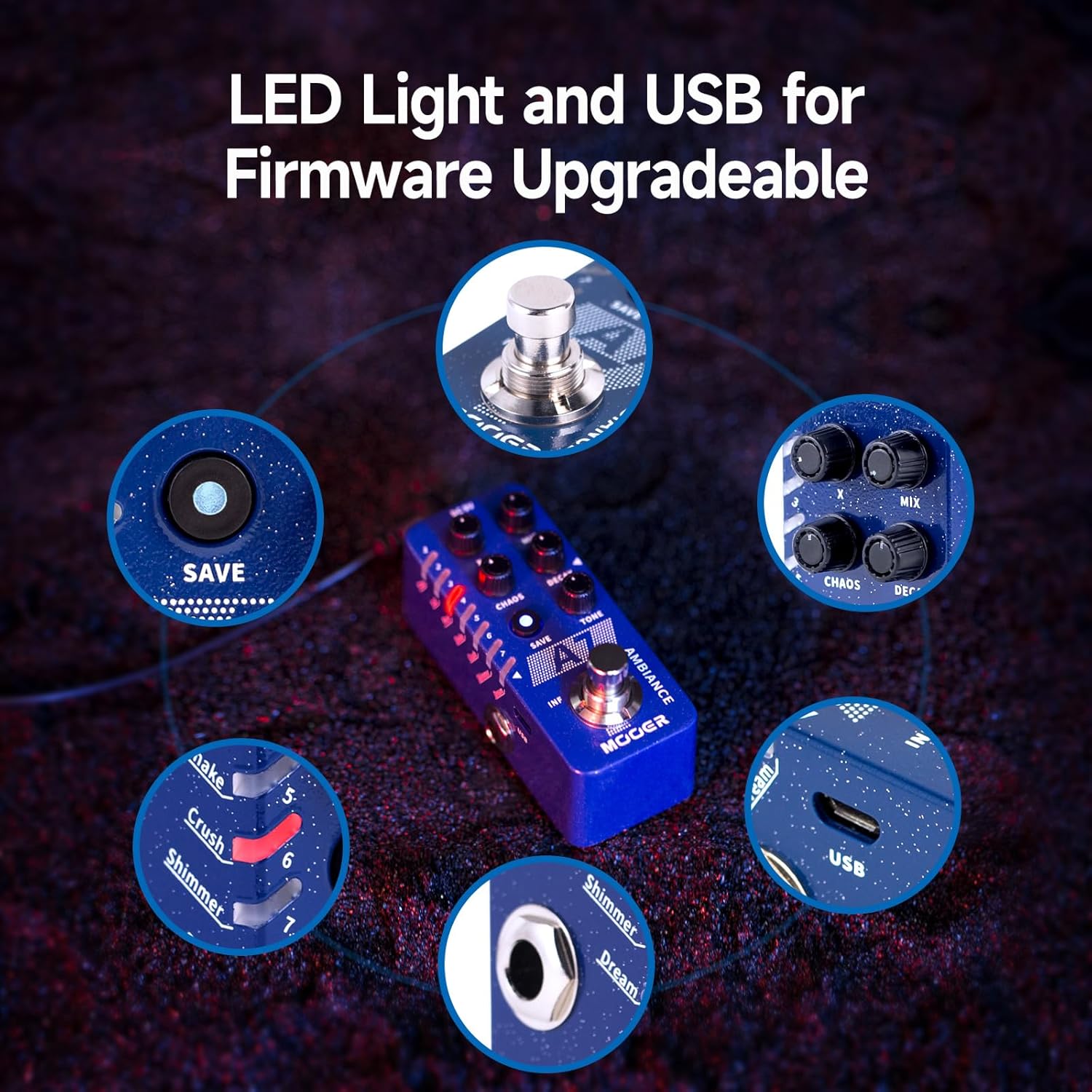 MOOER A7 Reverb Guitar Pedal Ambiance Versatile with 7 Diffrevent Rever Effects And Save Setting Function, INFINITE Trail Function, Supports Buffer Bypass or True Bypass