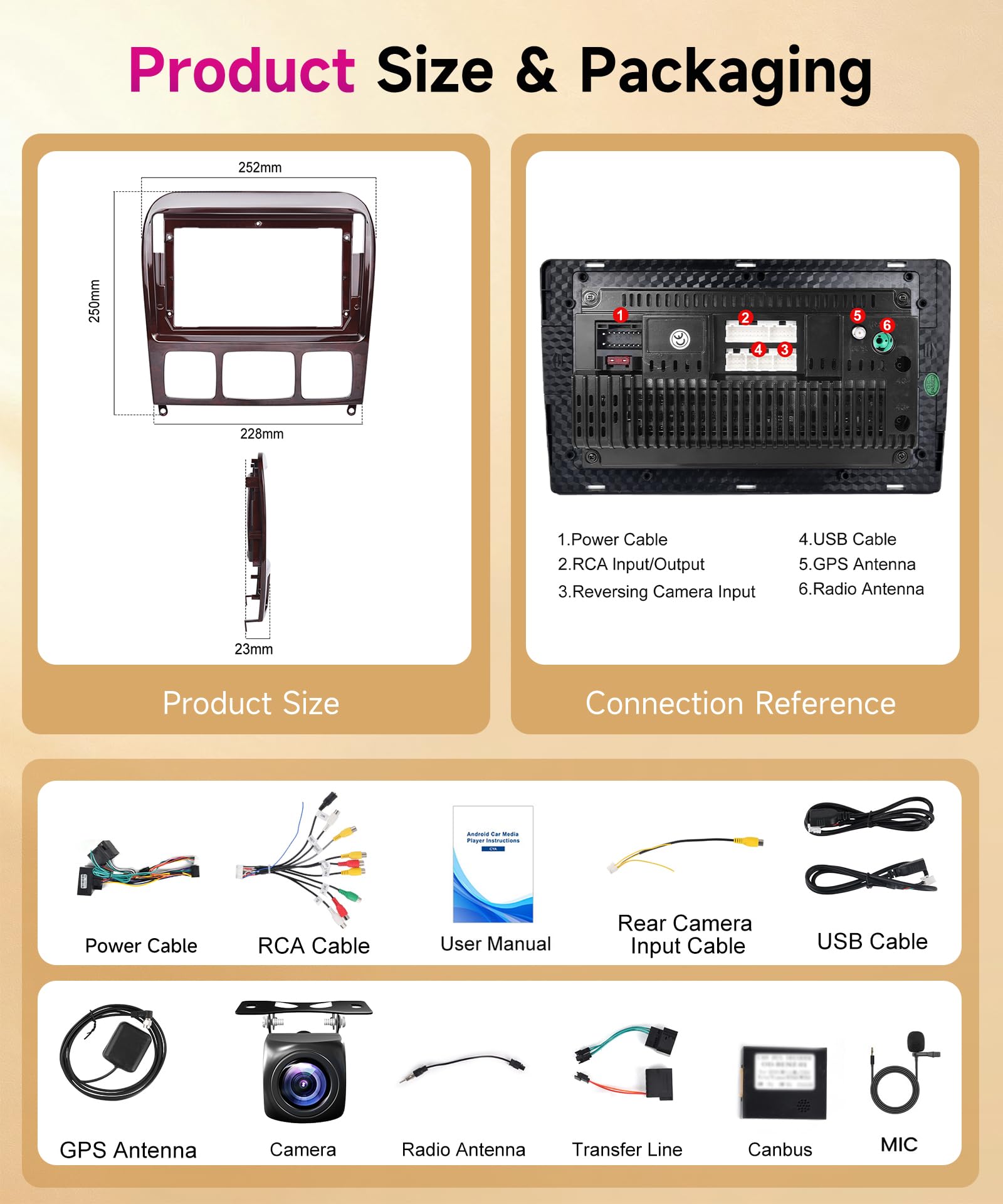 4G+64G Wireless Carplay Android Car Radio for Mercedes Benz S Class W220 VV220 1998-2005 9 Inch Radio with Android Auto GPS Navi WiFi Mirror Link Bluetooth FM/RDS/32 EQ/USB/SWC Rear Camera