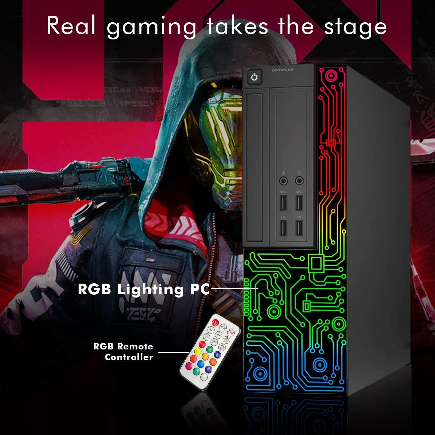 Dell Gaming OptiPlex Desktop RGB Computer PC, Intel Core i7, GeForce GT 1030 2GB GDDR5, 16GB RAM, 512GB SSD, 24 Inch HDMI Monitor, Keyboard Mouse and Headset, WiFi, W11 Pro (Renewed)