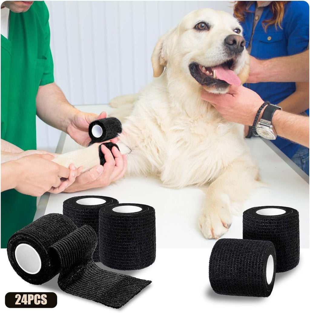 ROELLY 24 Rolls of Crossfit Tape, Sports Tape, 5 cm x 4.5 m, Cohesive Bandage, First Aid Bandages for Wrists, Ankles, Can Be Used for People or Small Animals, Black
