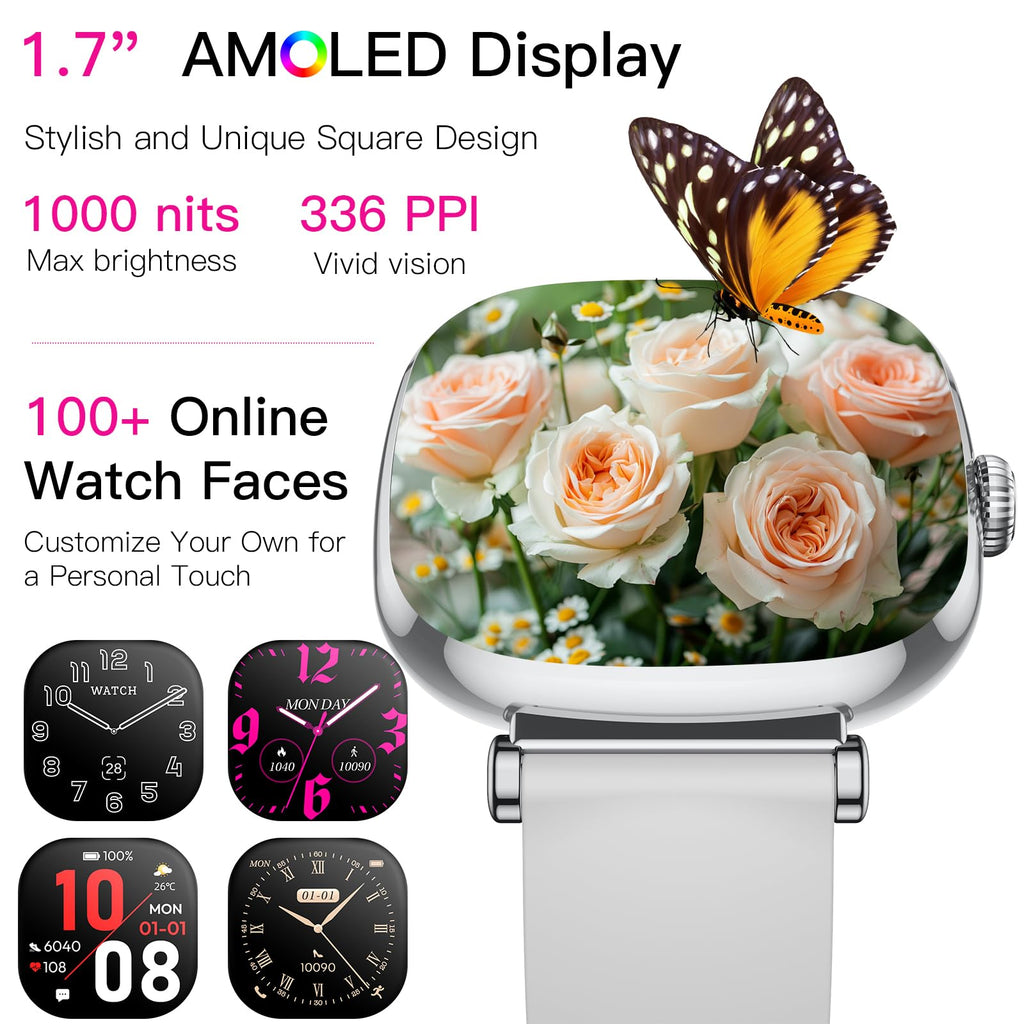 Women's Smart Watch with Call, Small Round 1.7 Inch AMOLED Smartwatch with Menstrual Cycle Monitoring, Heart Rate Monitor, Sleep, Oximeter, 100+ Modes Sports Bracelet Activity (Pink)
