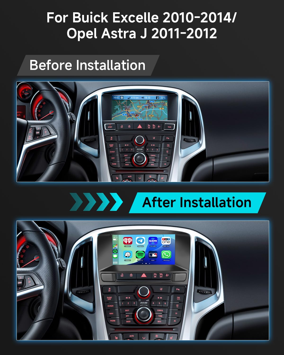 2G+64G Carplay Android Car Radio for Opel Astra J/Buick Excelle GT XT 2010-2014 7 Inch Car Radio 2 Din with Android Auto GPS Navi WiFi Mirror Link Bluetooth FM/RDS EQ/USB/SWC Rear Camera