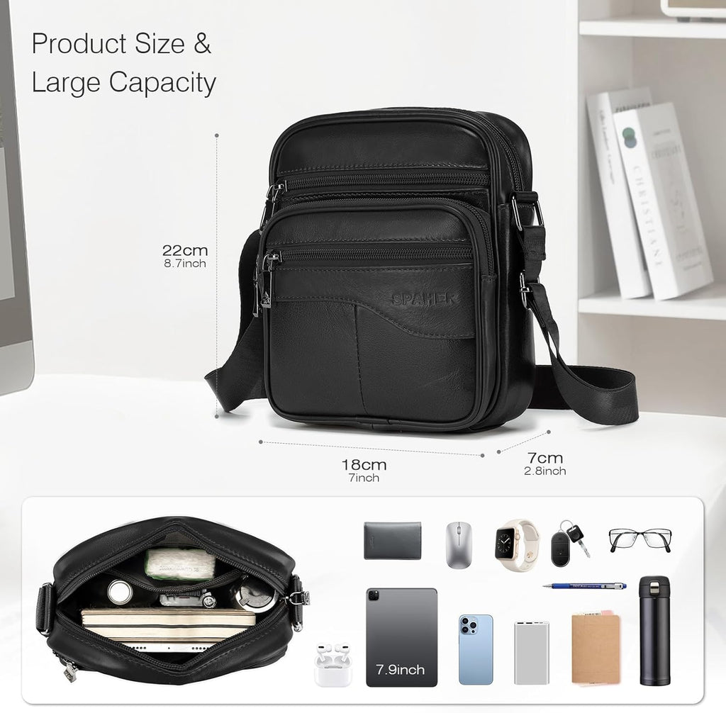 SPAHER - Mala de ombro para homem, tiracolo, de couro versátil, pequena tiracolo, para homem, bolsa, negócios, vintage, mochilas usadas, capas multifuncionais, malas de mão de viagem