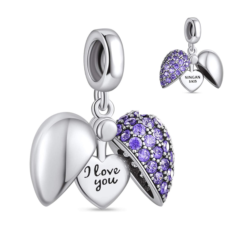 NINGAN Colgante Charms de plata esterlina 925 "I Love You colgante en forma de corazón de zircon brillante adecuado para pulseras de mujer collar regalo de San Valentín