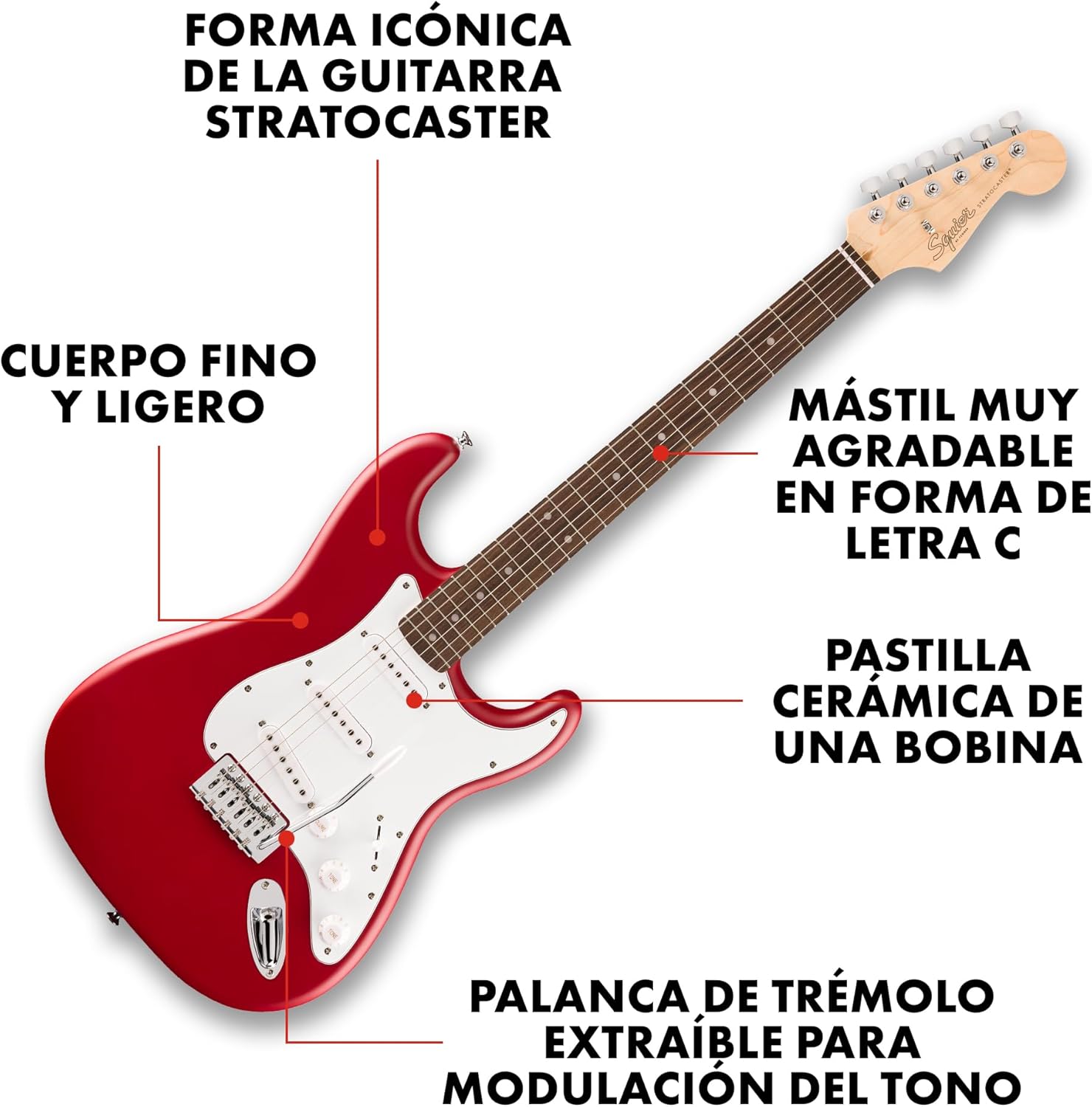 Fender Squier Debut Series Stratocaster Guitarra Eléctrica, Guitarra para Principiantes, con 2 Años de Garantía, Rojo Dakota