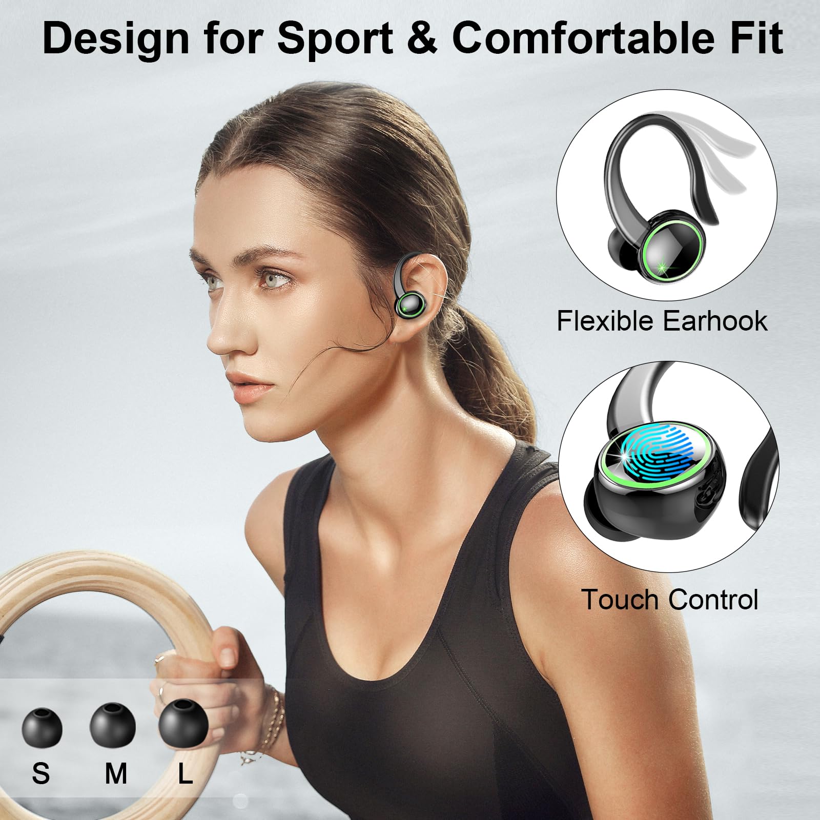 Wireless Sports Headphones, Bluetooth 5.4 HiFi Stereo Headphones with 4 HD Mic, 50H Wireless Bluetooth Headphones with Noise Cancelling ENC, LED Display, IP7 Waterproof Running Helmets