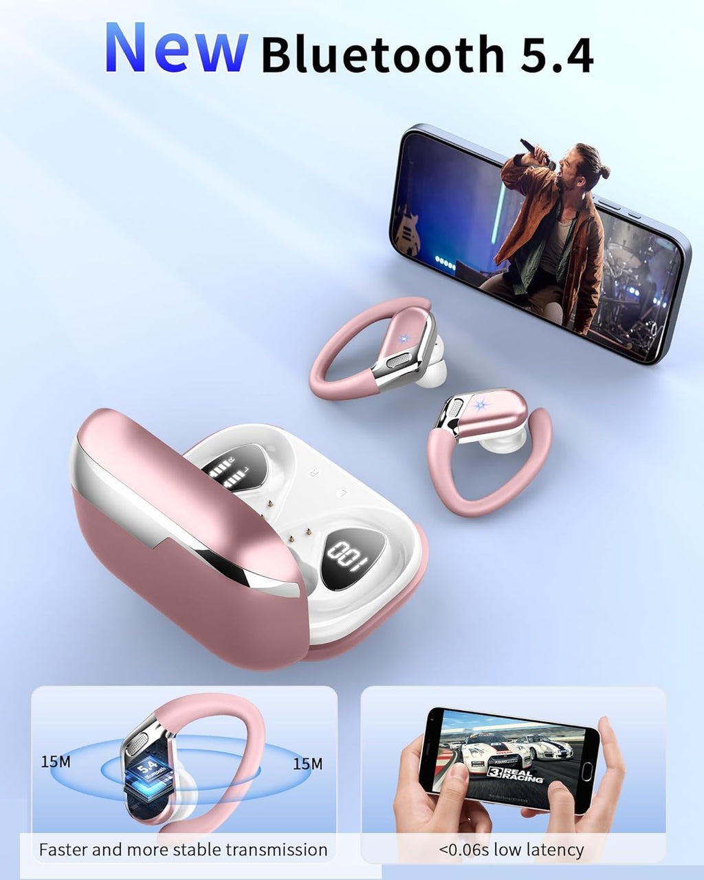 Bluetooth Headphones, Bluetooth 5.4 Sport Headphones with HiFi Stereo, 50 Hours Wireless Earphones In Ear Noise Cancelling ENC and 4 HD Mic, IP7 Waterproof Headphones, Earphones