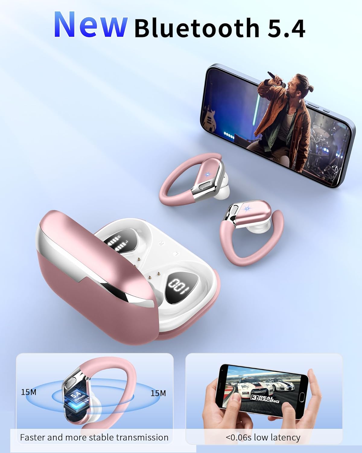 Bluetooth Headphones, Bluetooth 5.4 Sport Headphones with HiFi Stereo, 50 Hours Wireless Earphones In Ear Noise Cancelling ENC and 4 HD Mic, IP7 Waterproof Headphones, Earphones