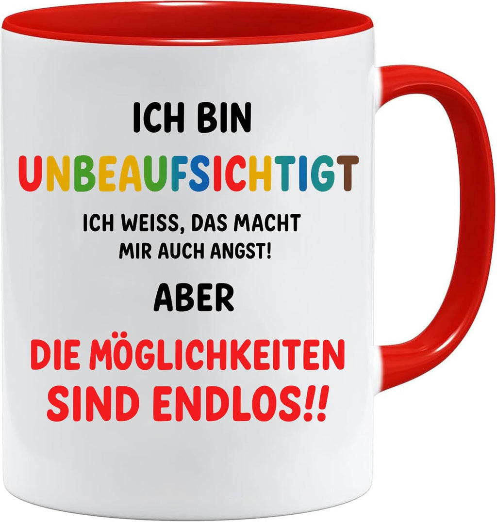 Jungle Mug Caneca de presente para colegas | Caneca com texto em alemão Unbeaufsichtigt Spruch Lustig | Geschenk Abschied Kollelegin Büro | Funny Tasse Arbeit Frauen Männer