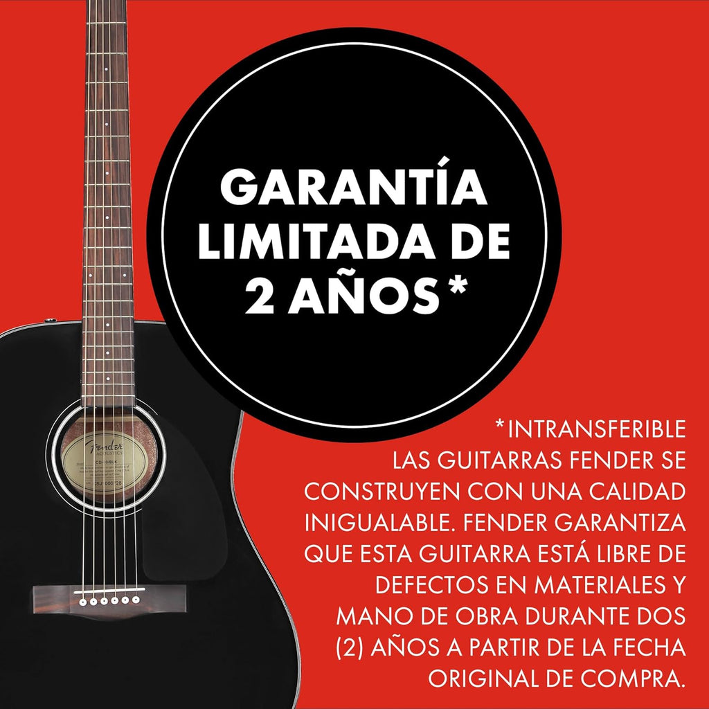 Fender CD-60 Dreadnought V3 DS Guitarra Acústica, Diapasón de Nogal, Negro, Incluye cursos virtuales gratuitos en Fender Play