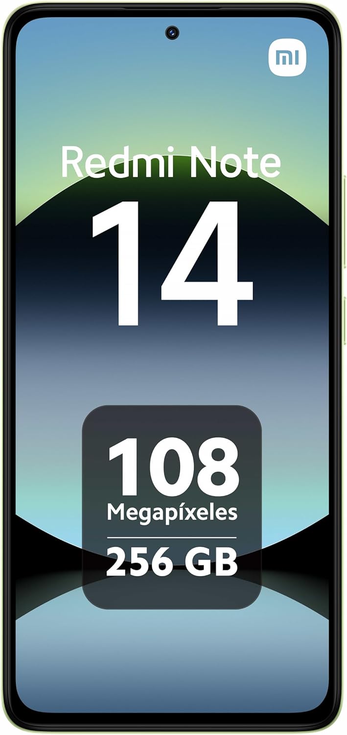 XIAOMI Redmi Note 14 - Smartphone de 8+256GB, Pantalla de 6.67" AMOLED FHD+ 120Hz, MediaTek Helio G99-Ultra, cámara de 108MP, TurboCharge 33W, 5500 mAh, Cargador no Incluido, Verde (Versión ES)