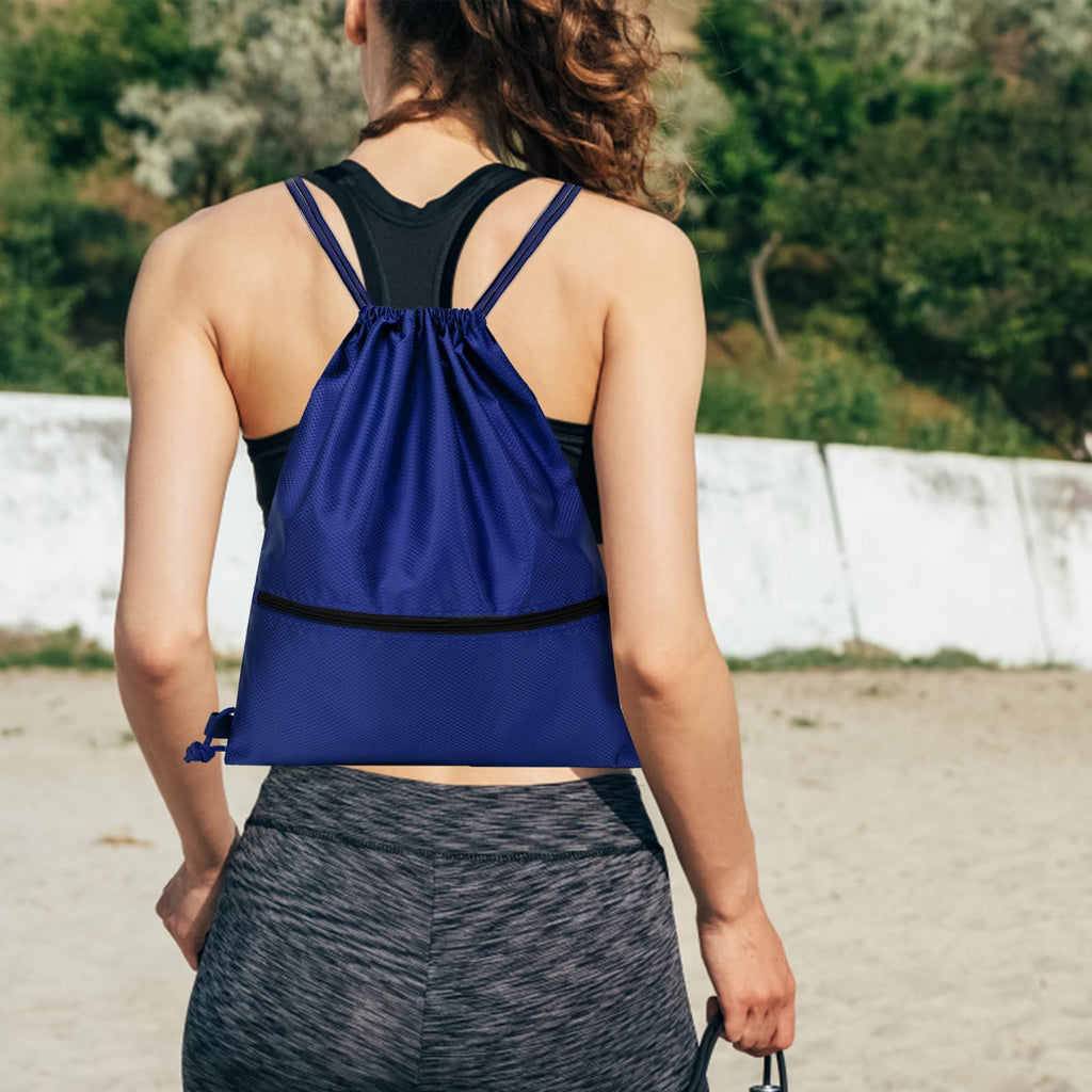 Jsdoin Waterproof Drawstring Bag for Gym, Sports Drawstring Backpack, Sports Bag, Zipper, School, Beach, Holiday, Swimming, Travel