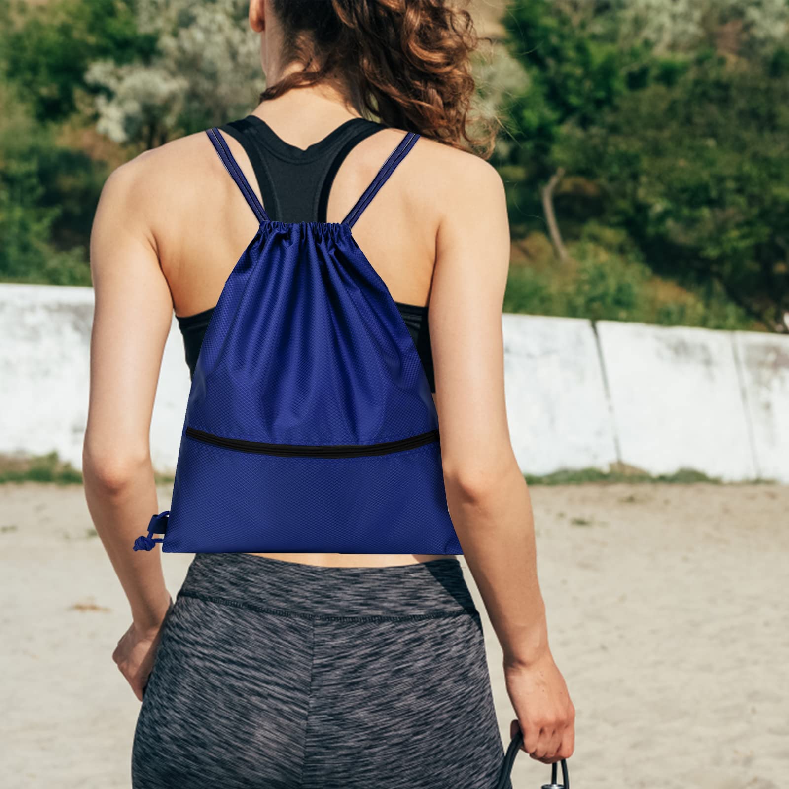 Jsdoin Waterproof Drawstring Bag for Gym, Sports Drawstring Backpack, Sports Bag, Zipper, School, Beach, Holiday, Swimming, Travel