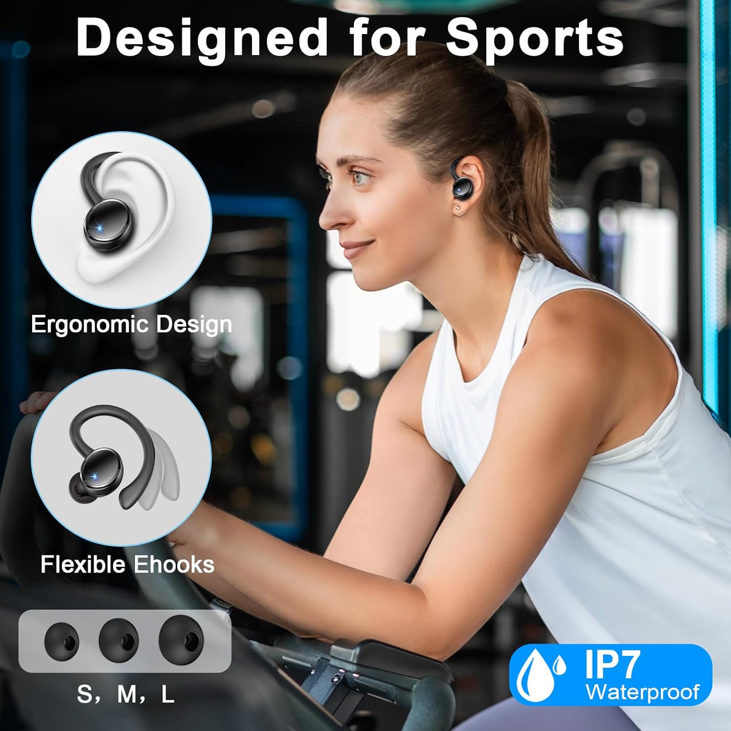 Bluetooth Headphones Sport Wireless Bluetooth 5.4 Earbuds with 4 ENC Mics Noise Cancelling ENC In-Ear Headphones with HiFi Stereo, 50 Hours Playtime, Earbuds