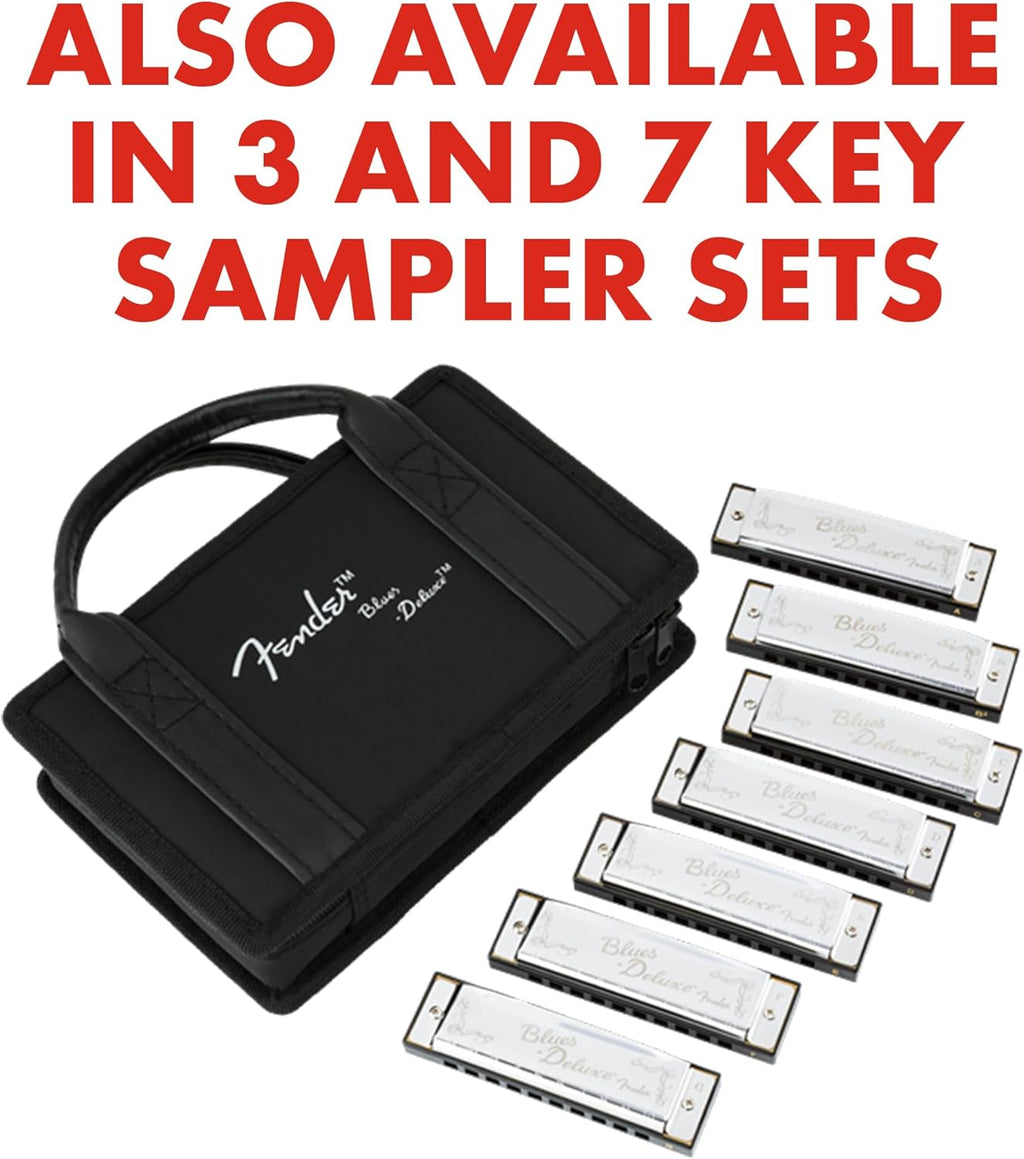 Fender Blues Deluxe Armónica, Clave de G, 10 Orificios, Cromada en Níquel, Incluye Estuche