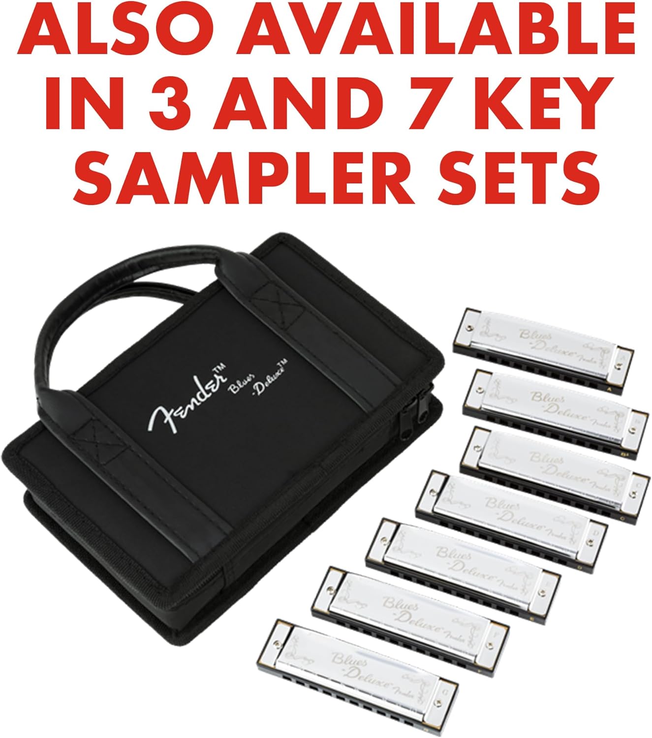 Fender Blues Deluxe Armónica, Clave de G, 10 Orificios, Cromada en Níquel, Incluye Estuche