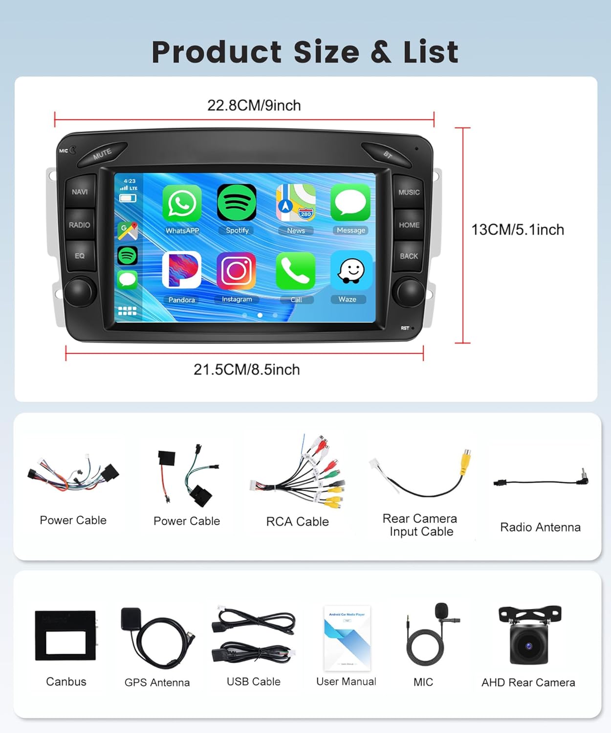 4G + 64G Wireless CarPlay Android Car Radio for Mercedes Benz W168 W203 CLK C209 / W209 SLK / W170 W463 Viano Vito Vaneo 7 Inch Radio with Android Auto GPS Navi WiFi Bluetooth FM / RDS Rear Camera 