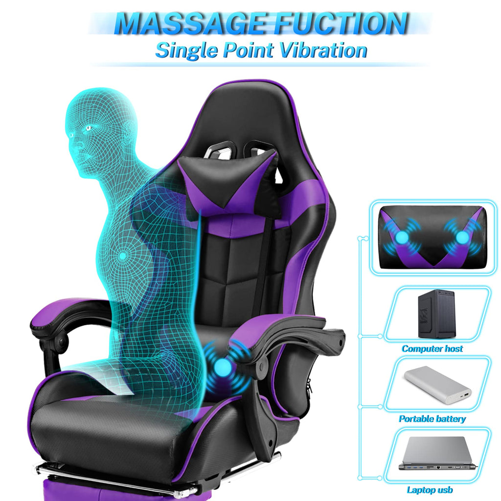 Silla gamer Soontrans con masajeador, reposapiés y reposacabezas, ergonómica, cojín de masaje lumbar, transmisión en vivo de YouTube y PlayStation (azul) 