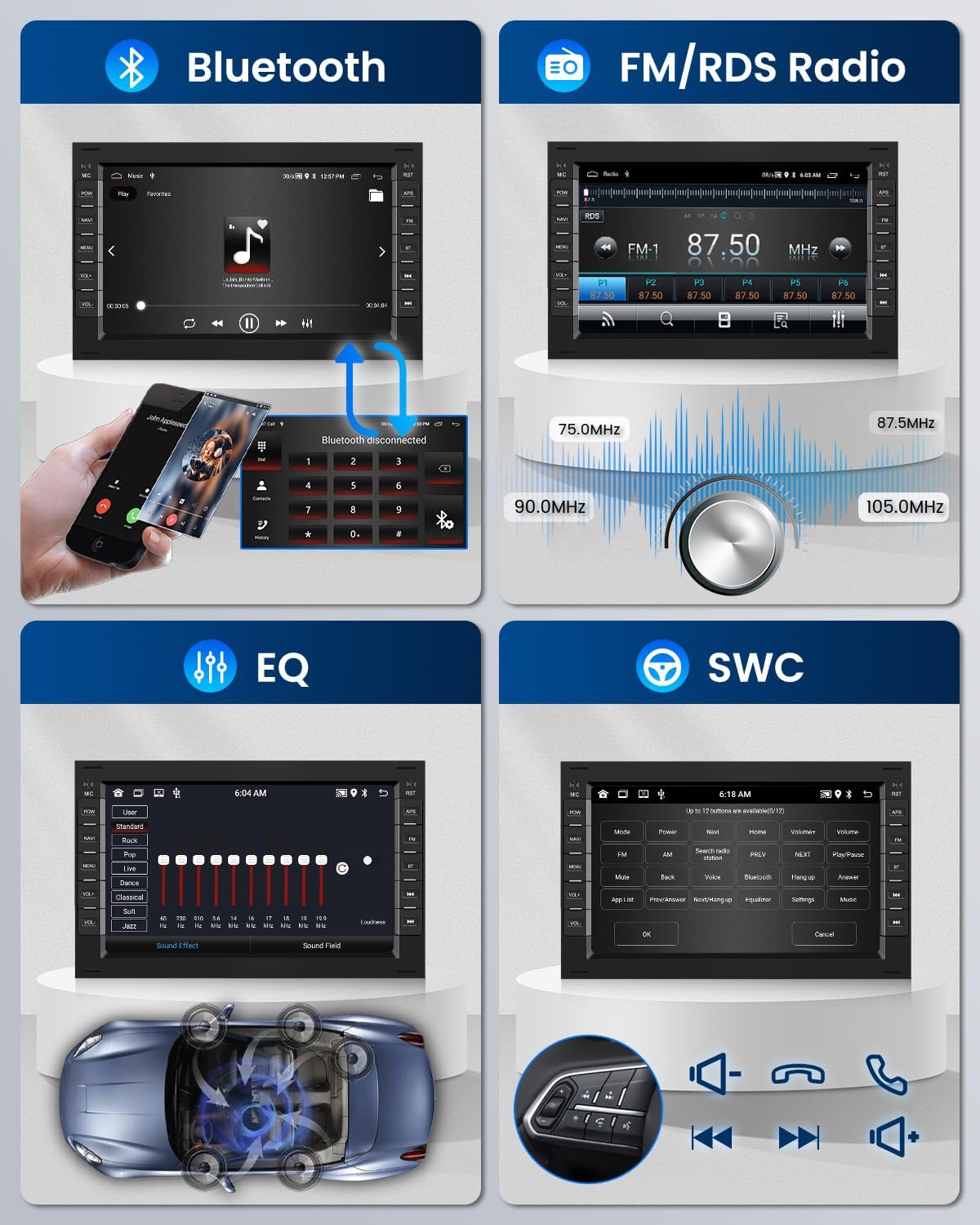 2G+64G Wireless Carplay Android 13 Car Radio for VW T5 Golf 4 Bora Polo Passat B5 Jetta Seat Peugeot 307 Ford Galaxy 7 Inch Car Radio with Navi GPS WiFi Bluetooth FM/RDS Rear Camera