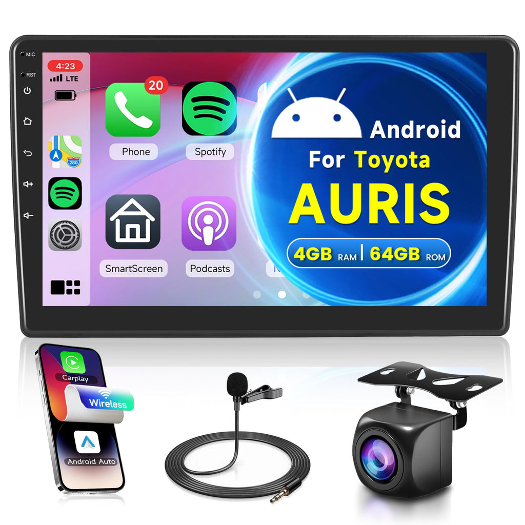 4G+64G Wireless Carplay Android 13 Car Radio 2 DIN for Toyota AURIS 2006-2011 10.1 Inch Car Radio with Android Auto GPS Navi WiFi Mirror Link Bluetooth FM/RDS/32 EQ/SWC Rear Camera