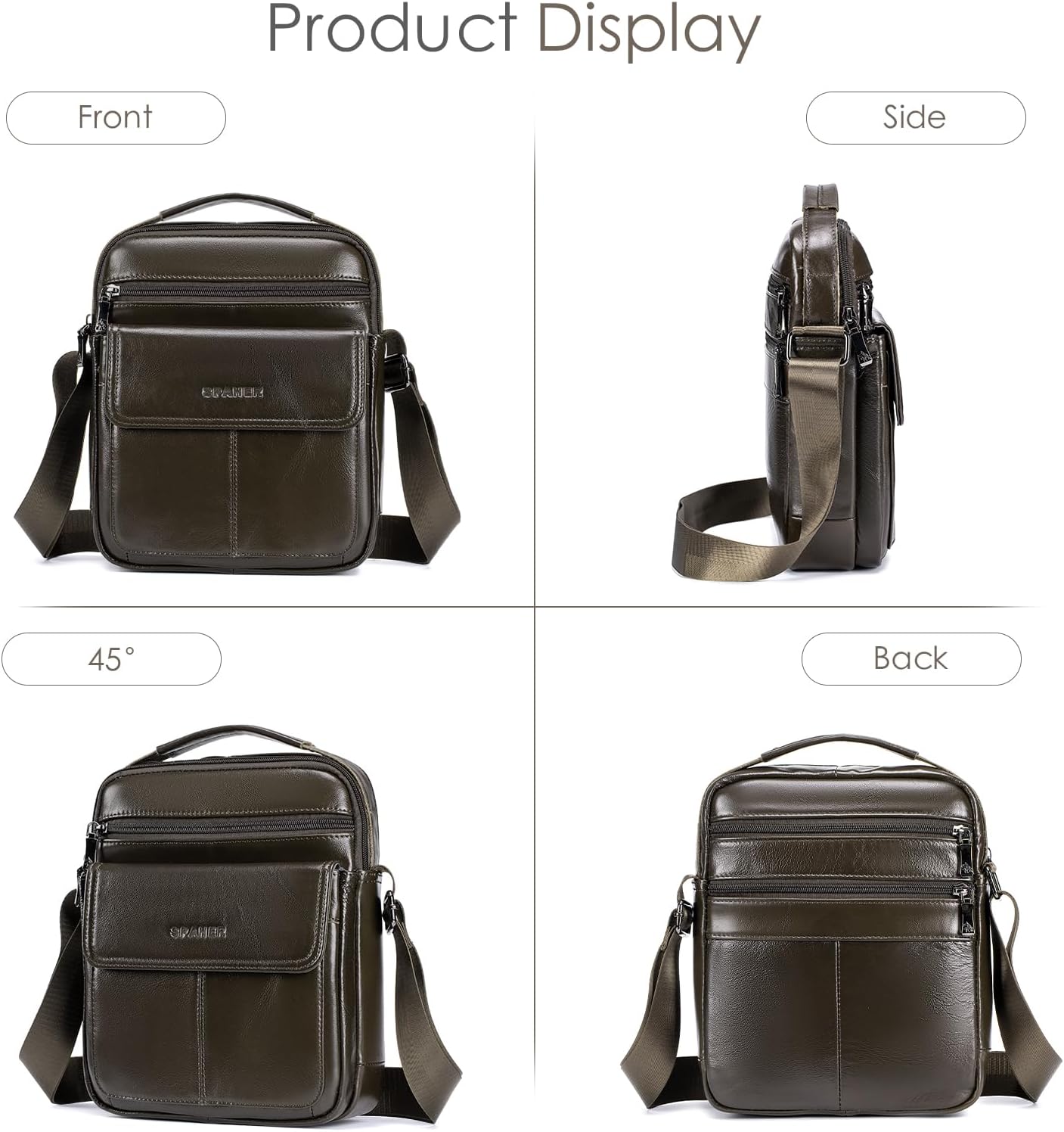 SPAHER Bolsa de ombro grande de pele para homem - mala de cavalheiro de couro - Balança para homens - Man Bag, B454 Café castanho, Utilitário