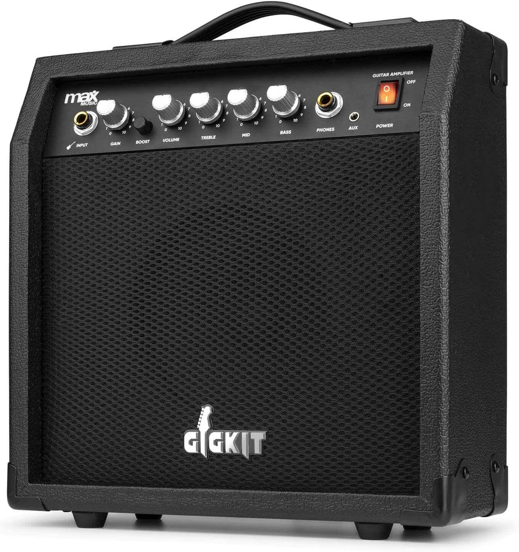 MAX GigKit Pack guitarra elétrica azul escuro Quilted com amplificador de 40 W, ajustador, capa, correia e conjunto de cordas, conjunto de iniciação completo para iniciantes ou presente musical