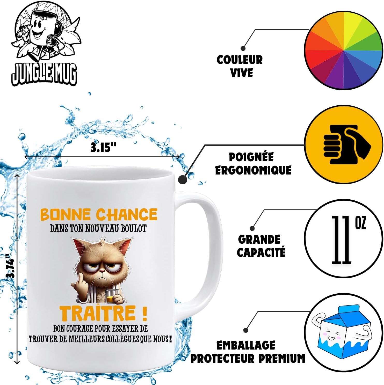 Jungle Mug Caneca do colega | presente divertido de início para colega | Boa sorte traidor! Caneca de humor preta | Caneca de presente para escritório, compatível com máquina de lavar louça e