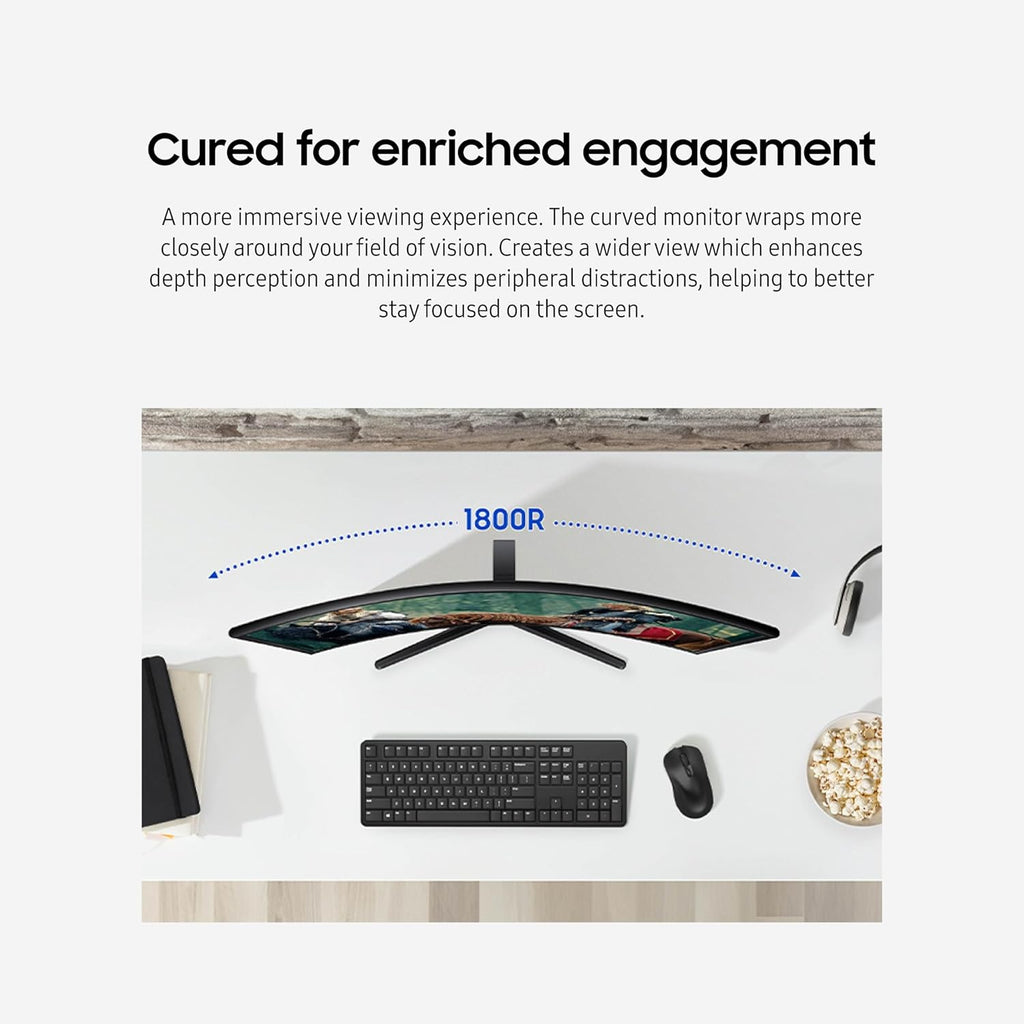 SAMSUNG 24" Essential S3 (S36GD) Series FHD 1800R Curved Computer Monitor, 100Hz, Game Mode, Advanced Eye Comfort, HDMI and D-sub Ports, LS24D366GANXZA