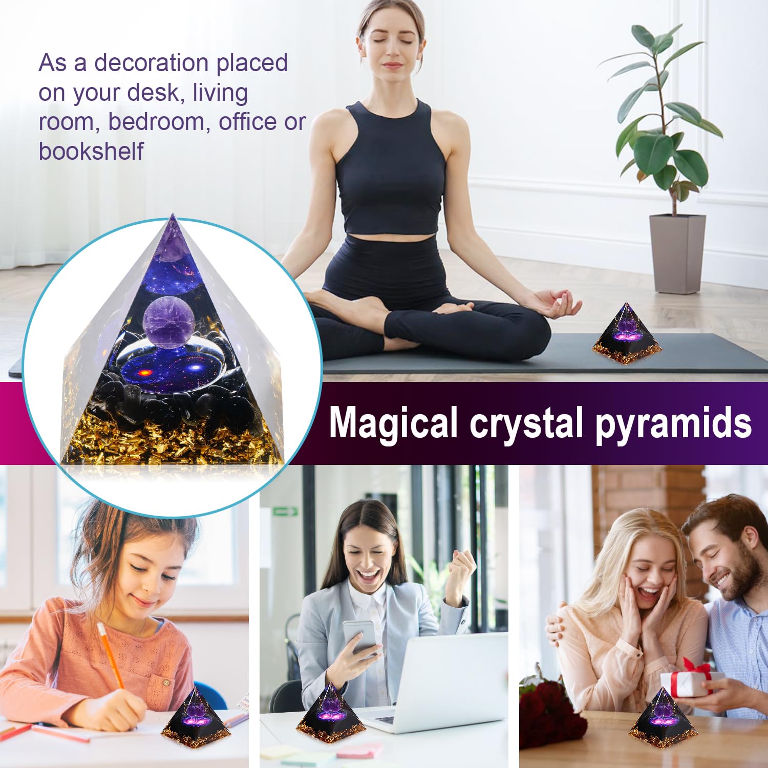 1 Piece Orgonite Authentic Orgonite Pyramid Orgonite Pyramid 3D Resin Pyramid Craft Crystal Crushed Stone Decoration Desk Living Room Bedroom Office