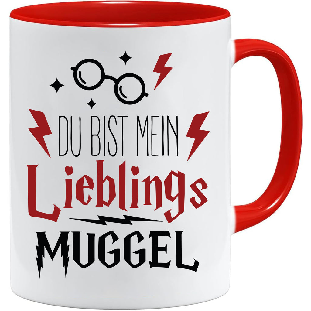 Jungle Mug Caneca de presente divertida com frase | Du bist mein lieblings Mugggel | ideia de presente | ideia de presente para amigo (Teddy, caneca e conjunto de porta-copos (amarelo))