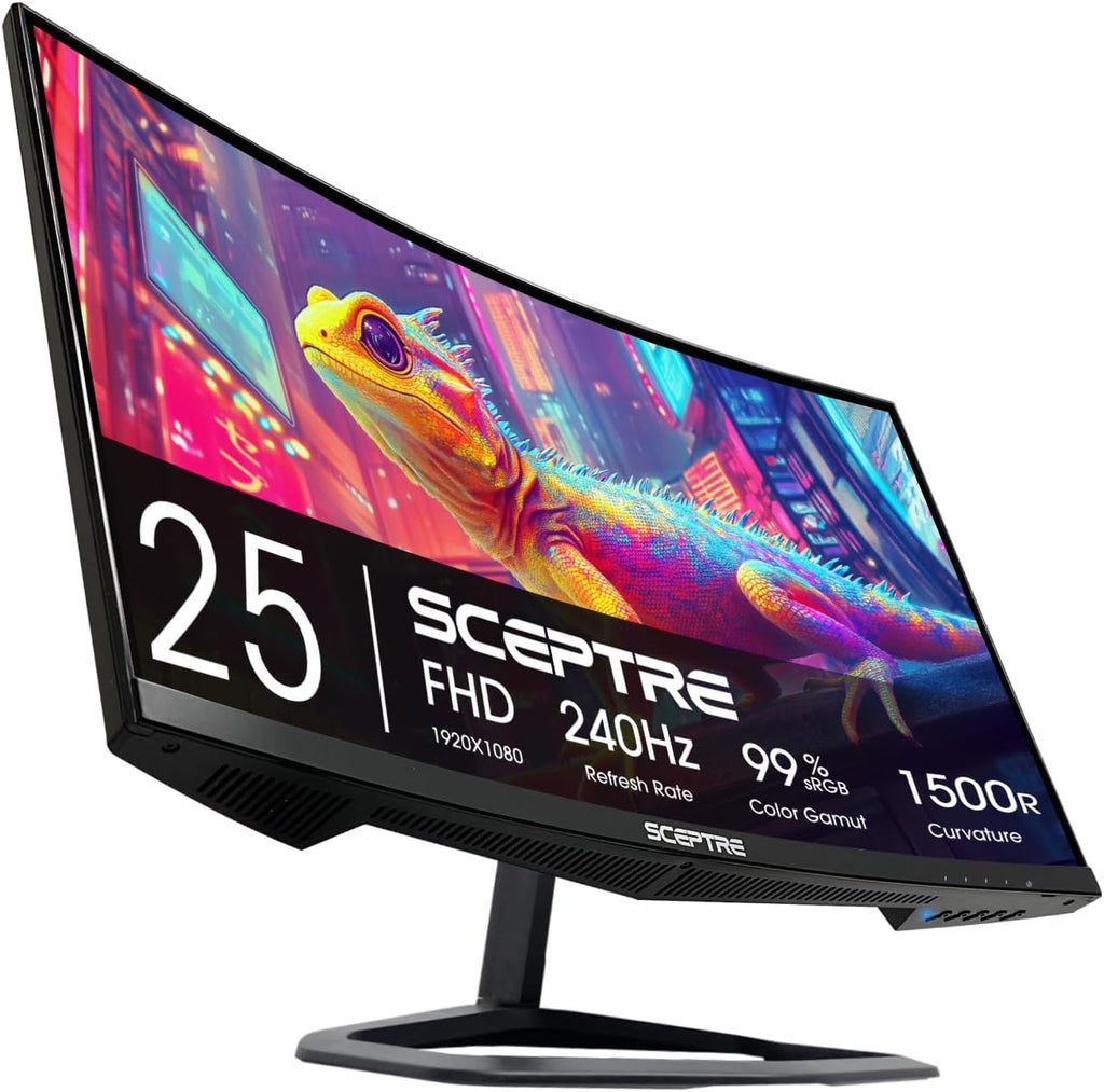 Sceptre New Curved 24.5-inch Gaming Monitor up to 240Hz 1080p R1500 1ms DisplayPort x2 HDMI x2 Blue Light Shift Build-in Speakers, Machine Black 2025 (C255B-FWT240 Series)